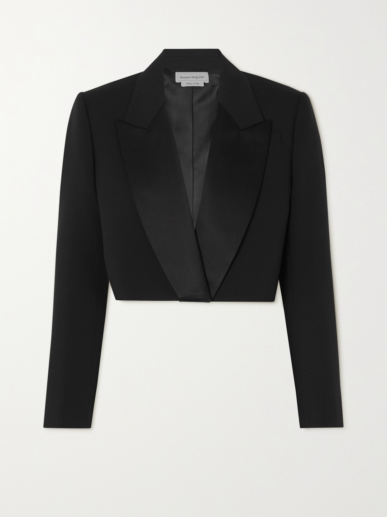 Alexander Mcqueen Sartorial Cropped Wool Tuxedo Jacket In Black