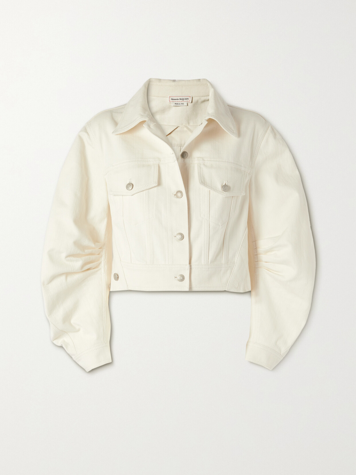 Alexander McQueen - Asymmetric Gathered Denim Jacket - White