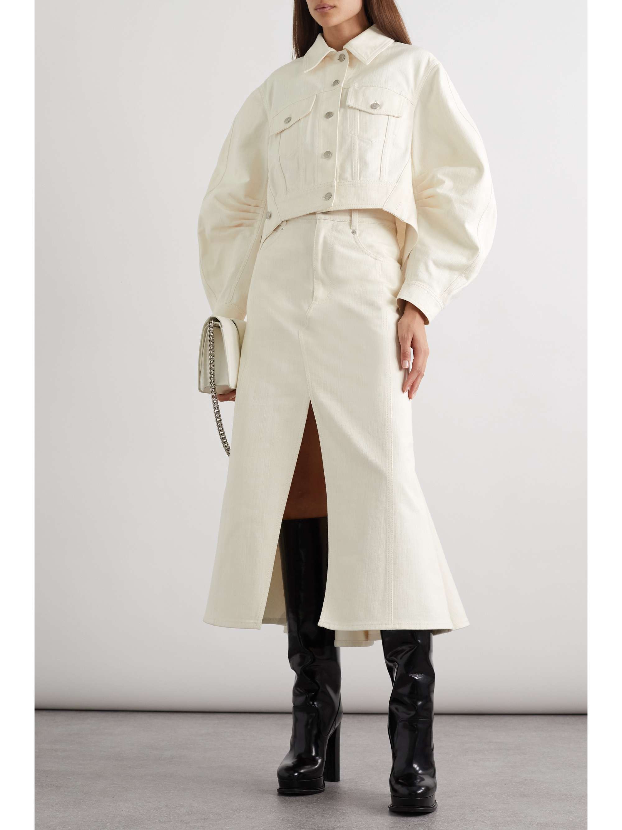 ALEXANDER MCQUEEN Asymmetric gathered denim jacket