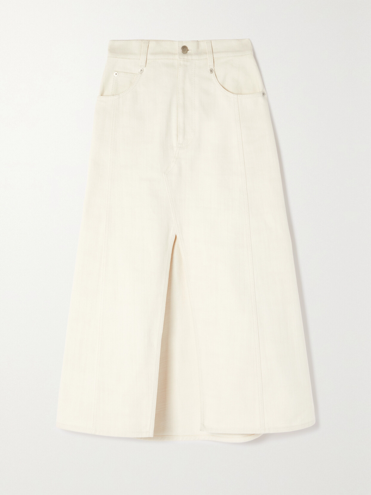 Alexander McQueen - Ruffled Denim Midi Skirt - White