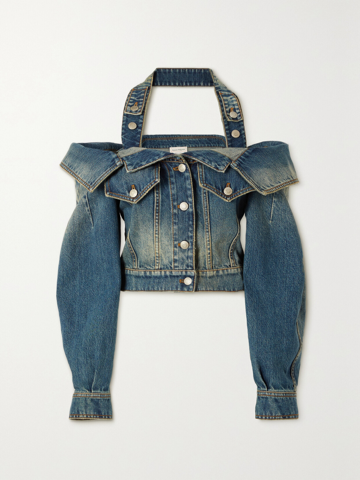 Alexander McQueen - Off-the-shoulder Denim Halterneck Top - Blue