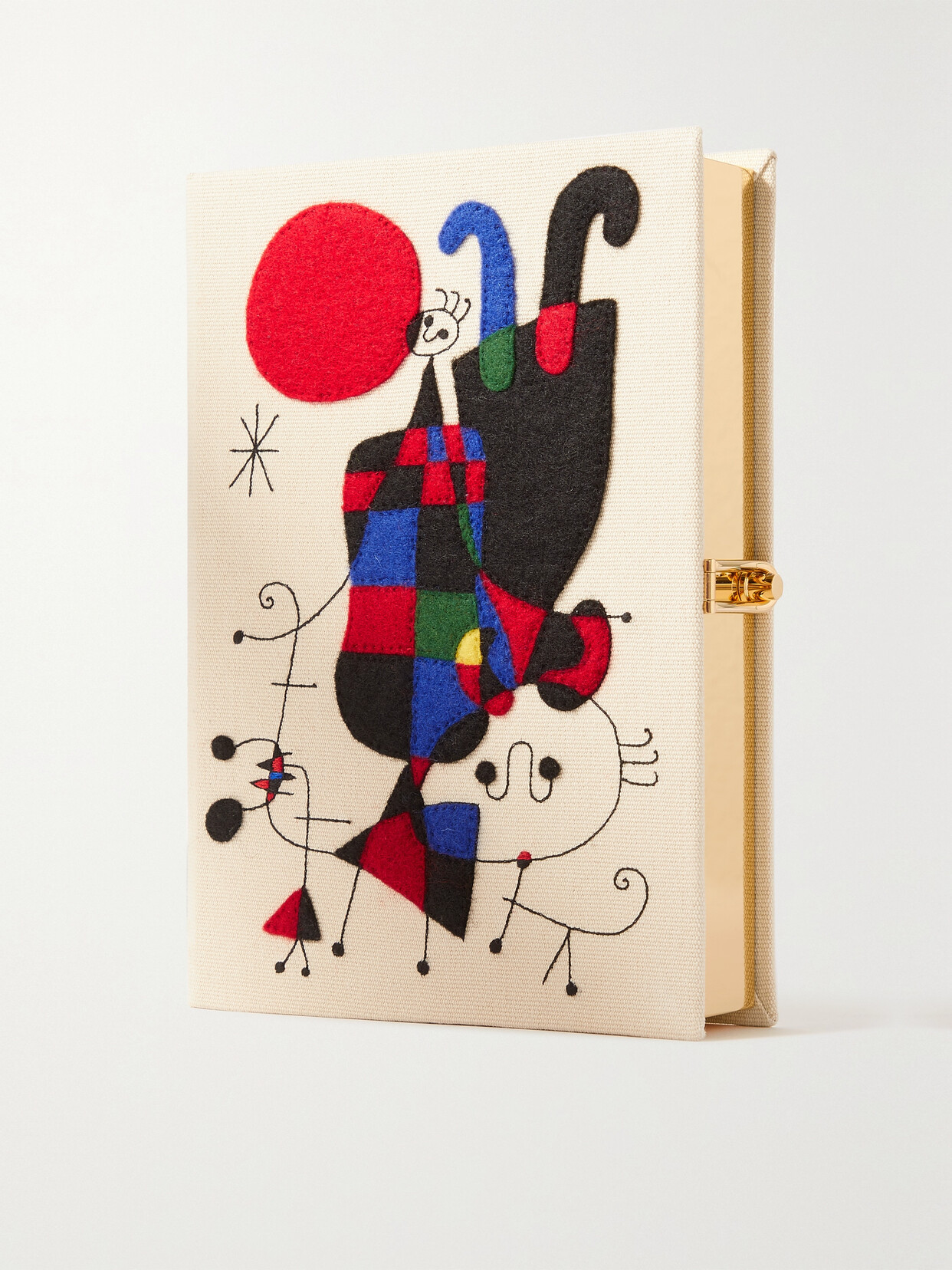 Olympia Le-Tan - Figures And Dogs Joan Miró Embroidered Appliquéd Canvas Clutch - White