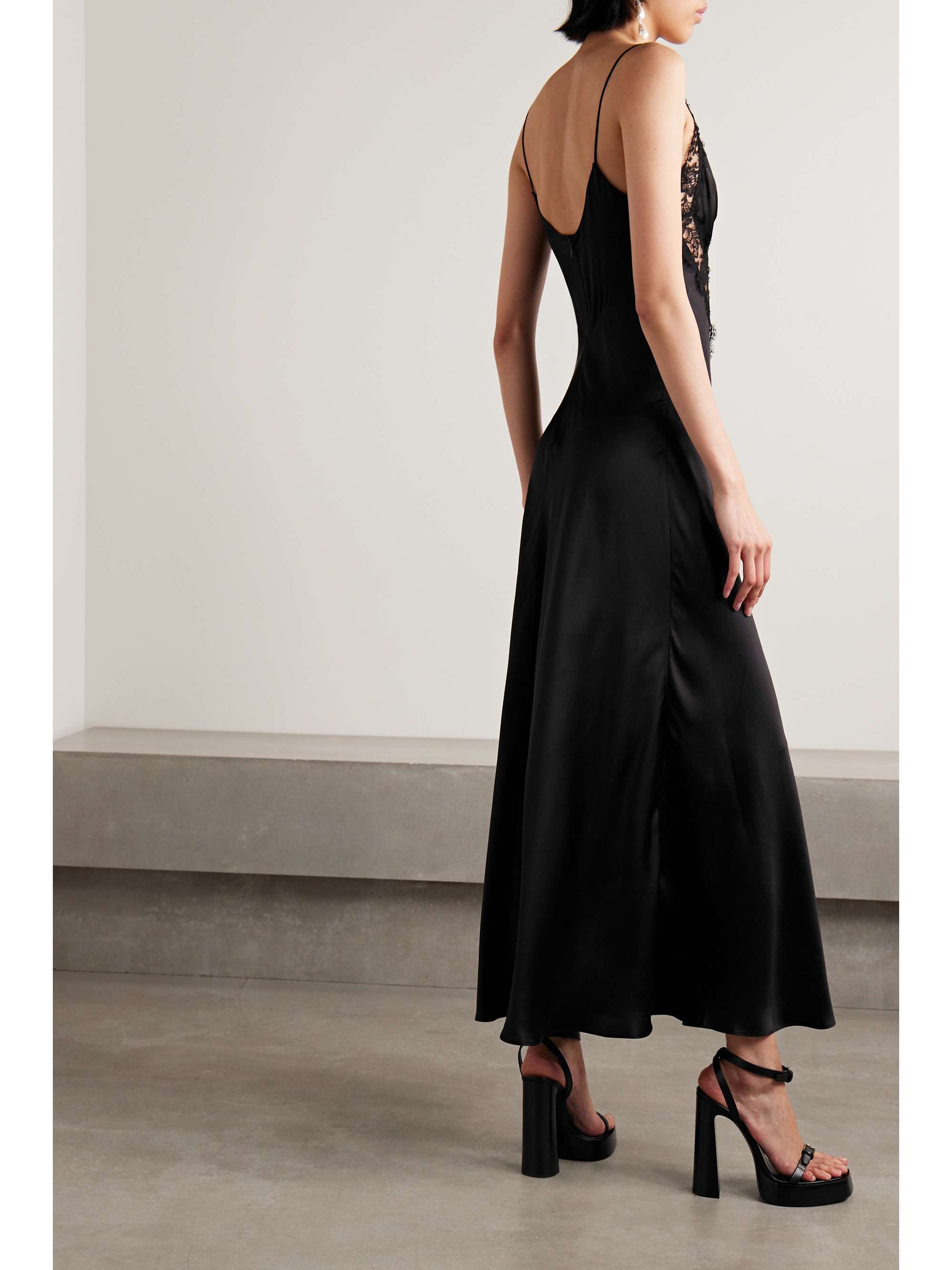 RODARTE Cutout lace-trimmed silk-satin maxi dress