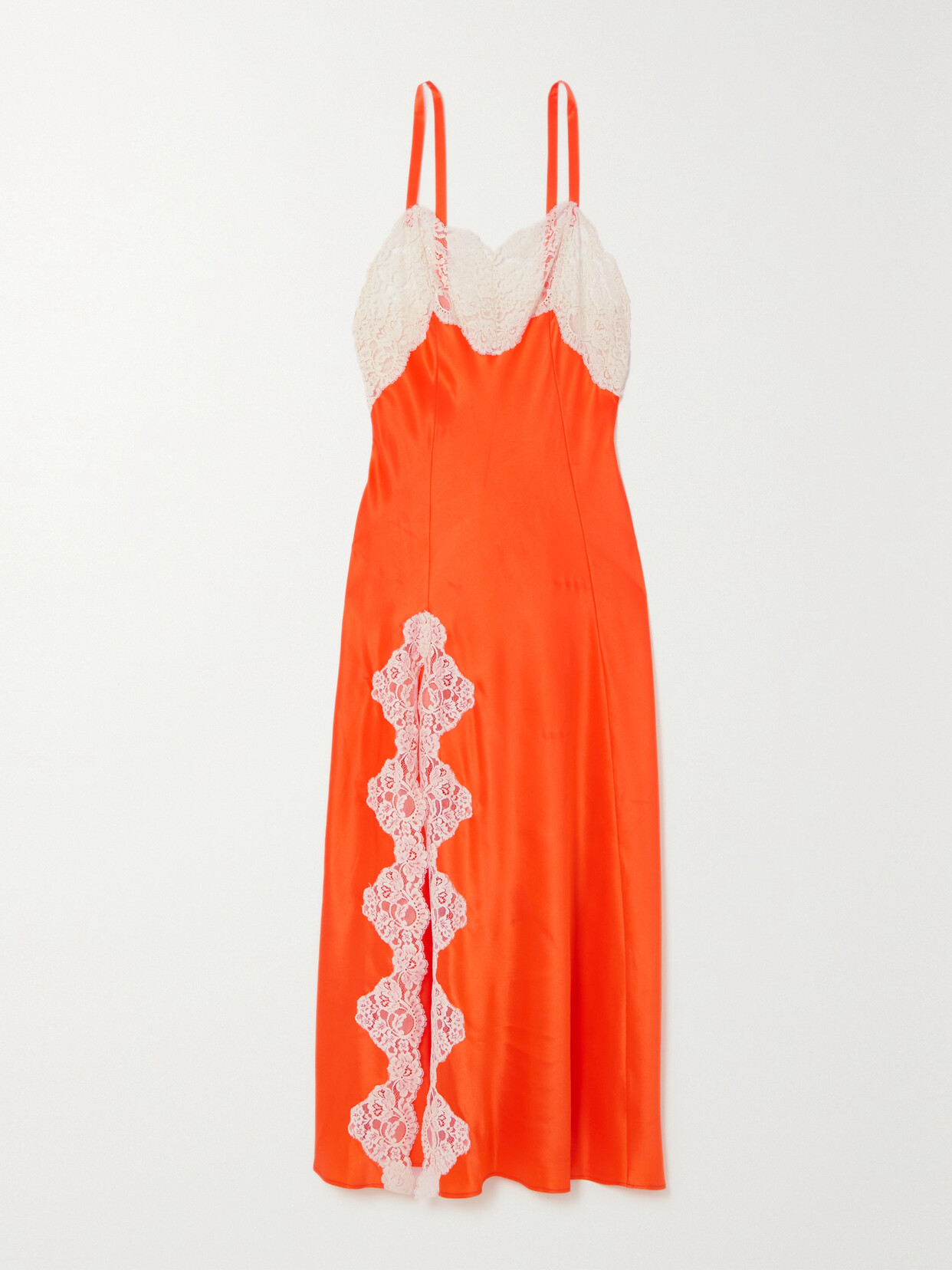 Rodarte - Lace-trimmed Silk-satin Midi Dress - Orange