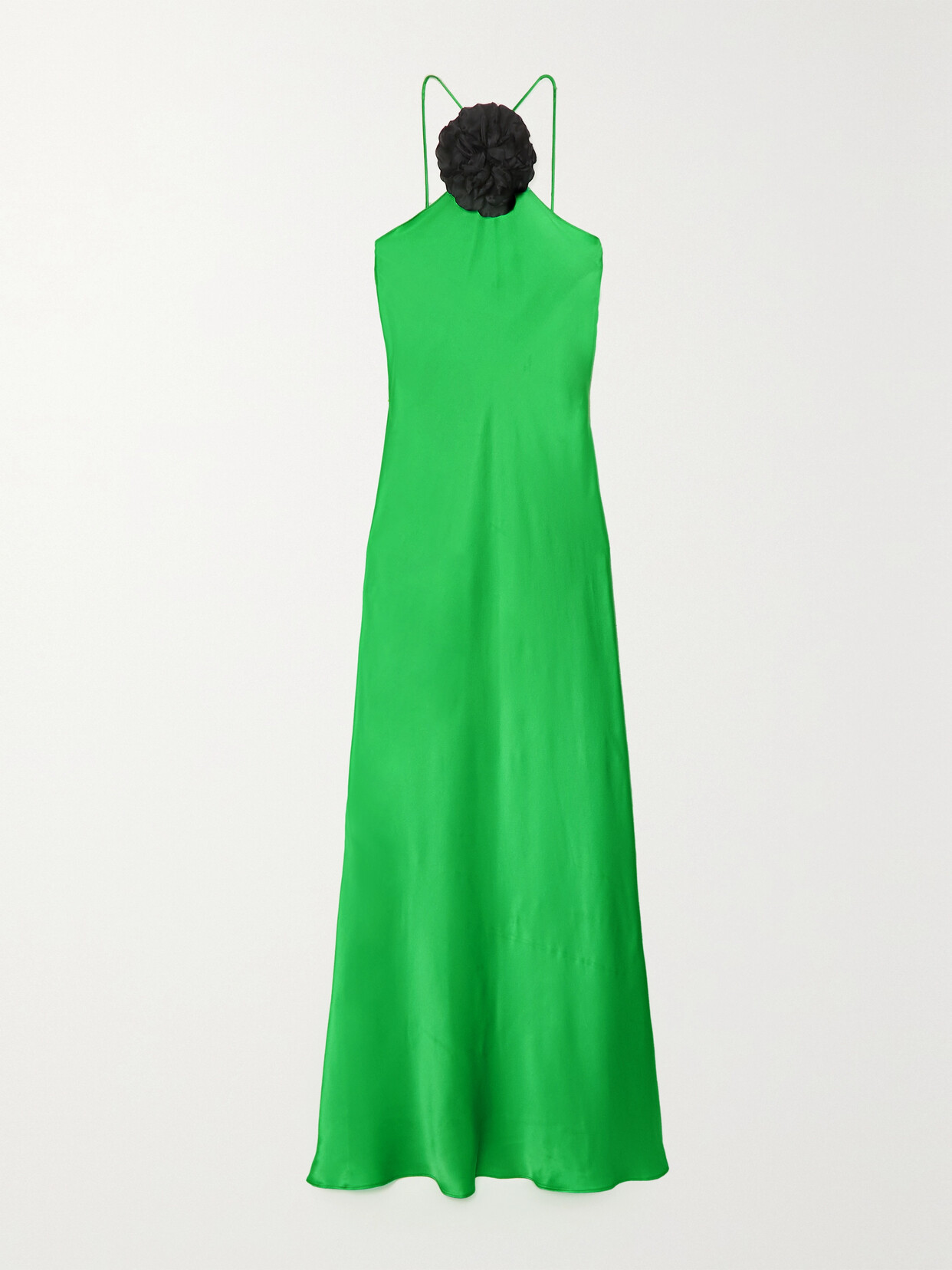 Rodarte - Floral-appliquéd Silk-charmeuse Maxi Dress - Green