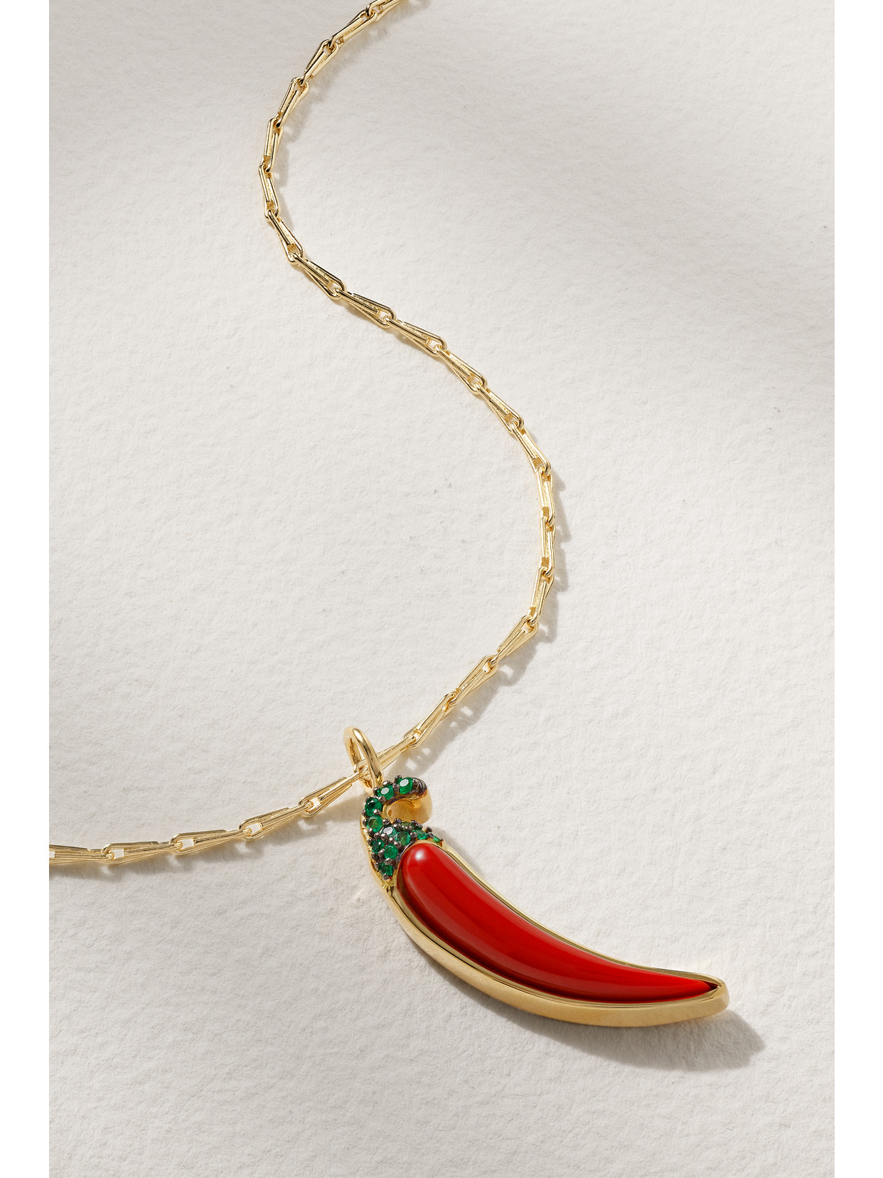 Brent Neale Chili Pepper 18-karat Gold, Emerald And Coral Necklace - One size