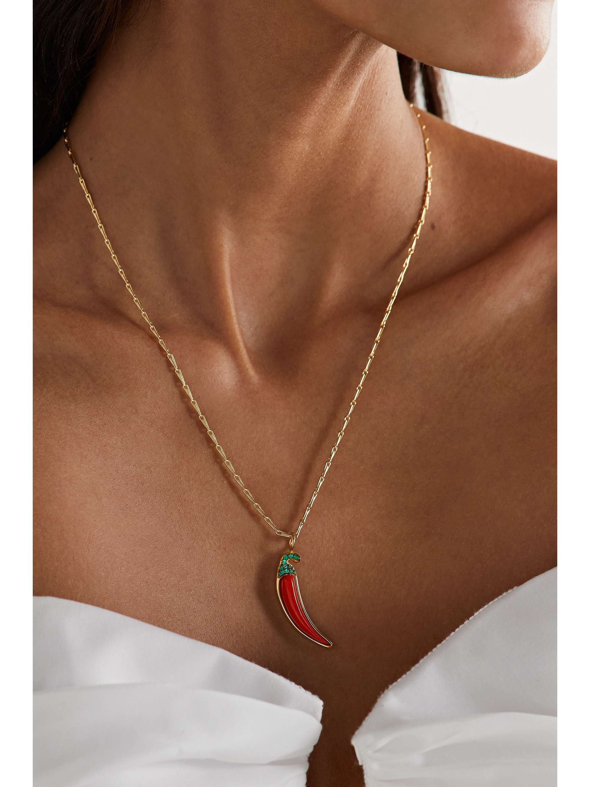BRENT NEALE Chili Pepper 18karat gold, emerald and coral necklace