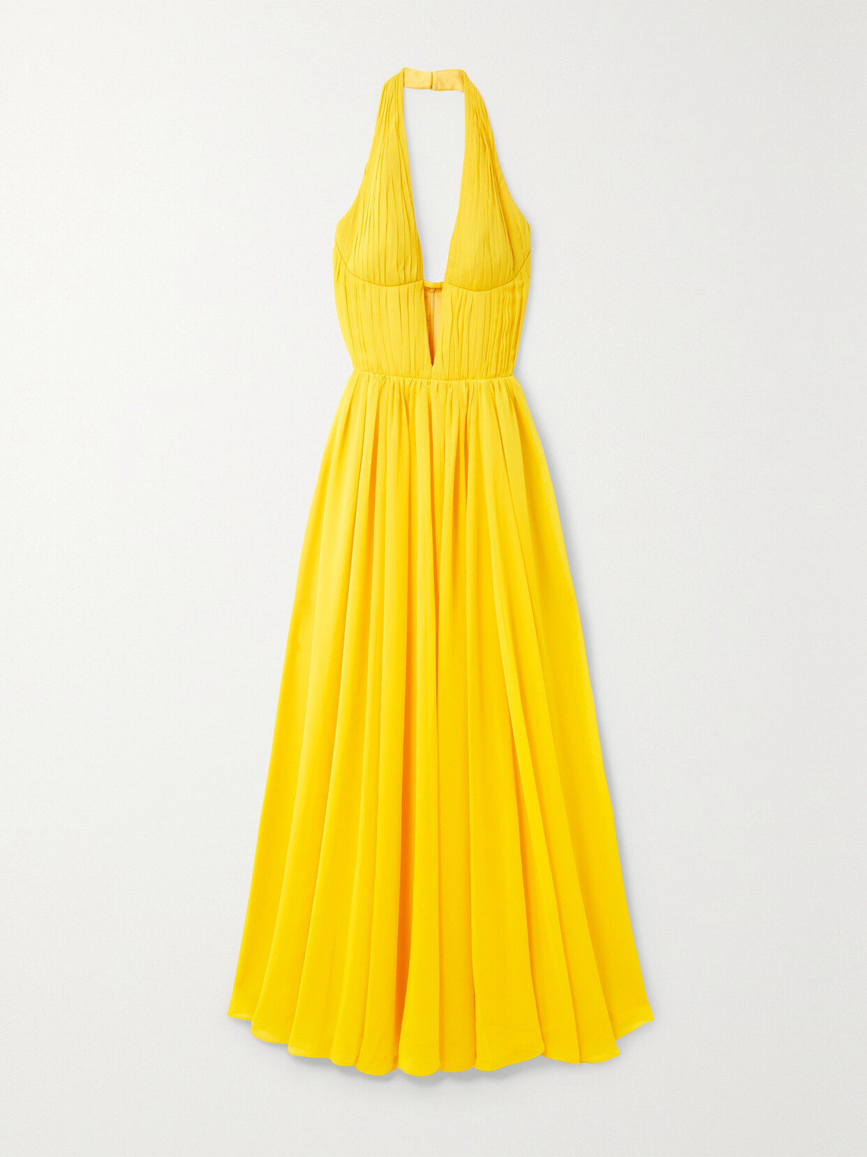 RASARIO - Pleated Chiffon Halterneck Gown - Yellow