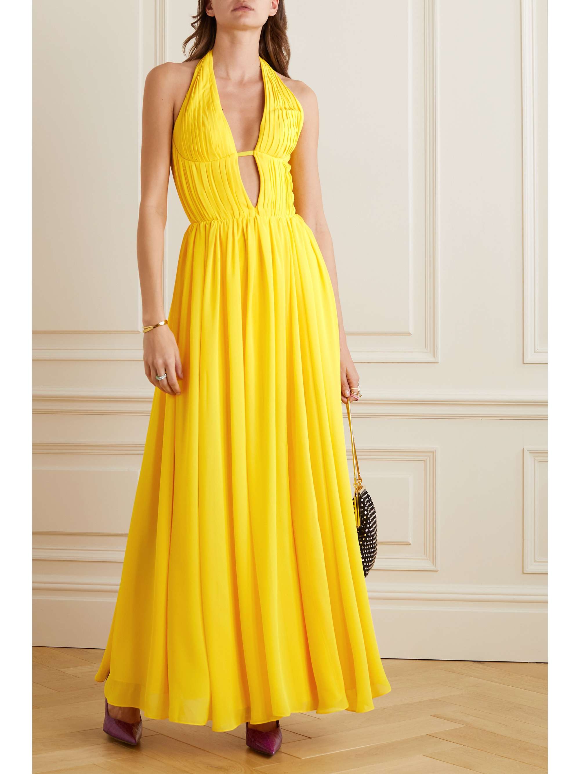 RASARIO Neckholder-Robe aus Chiffon mit Falten