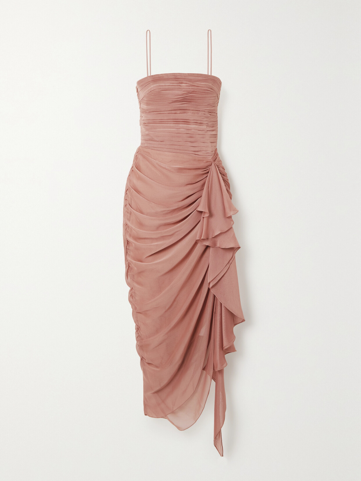 RASARIO - Pleated Draped Chiffon Midi Dress - Pink