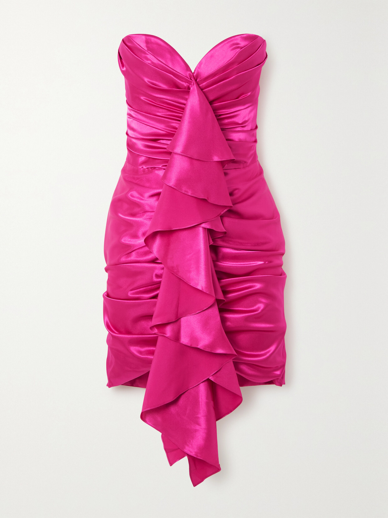 RASARIO Ruched Ruffled Satin Mini Dress - Red