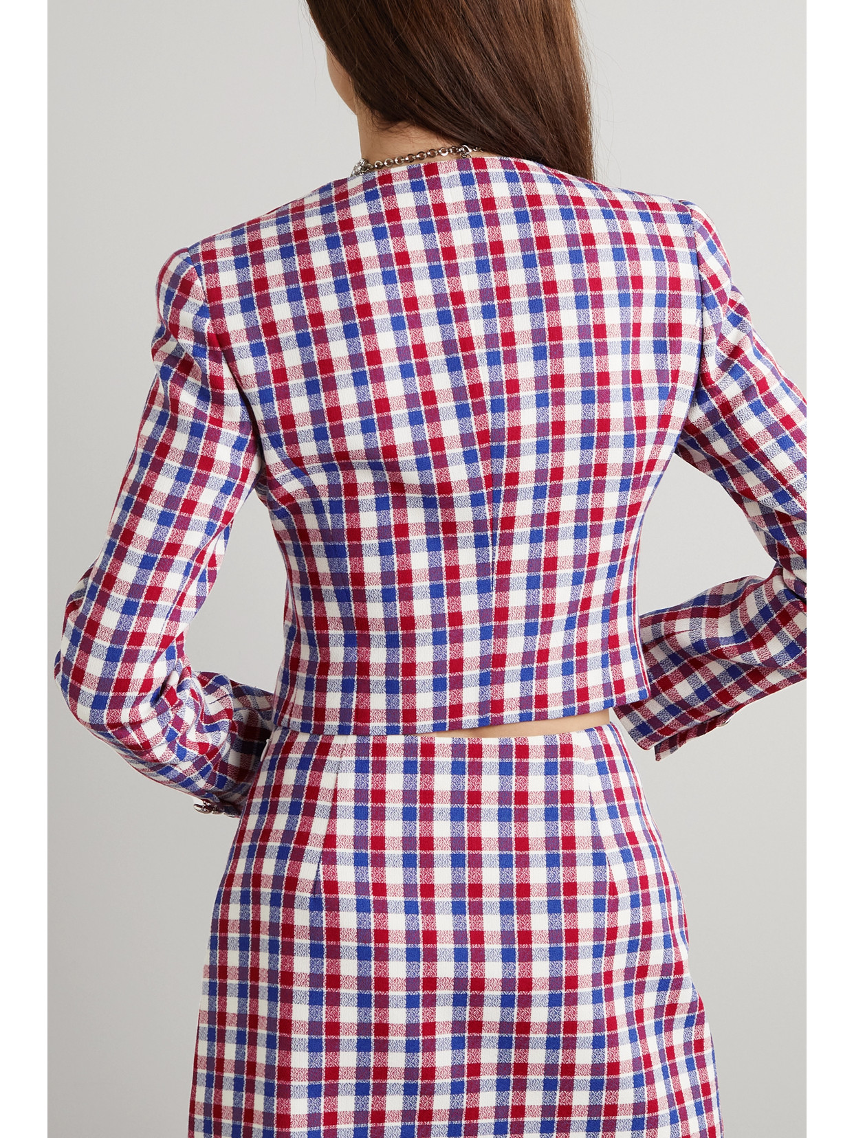 Cropped Checked Tweed Jacket