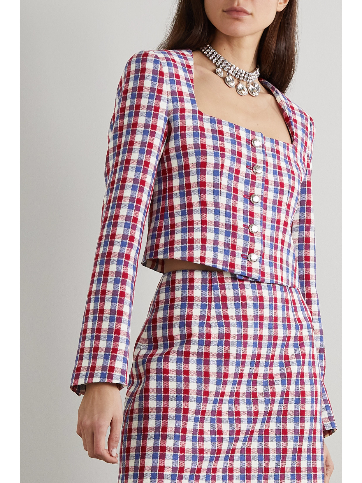 Cropped Checked Tweed Jacket