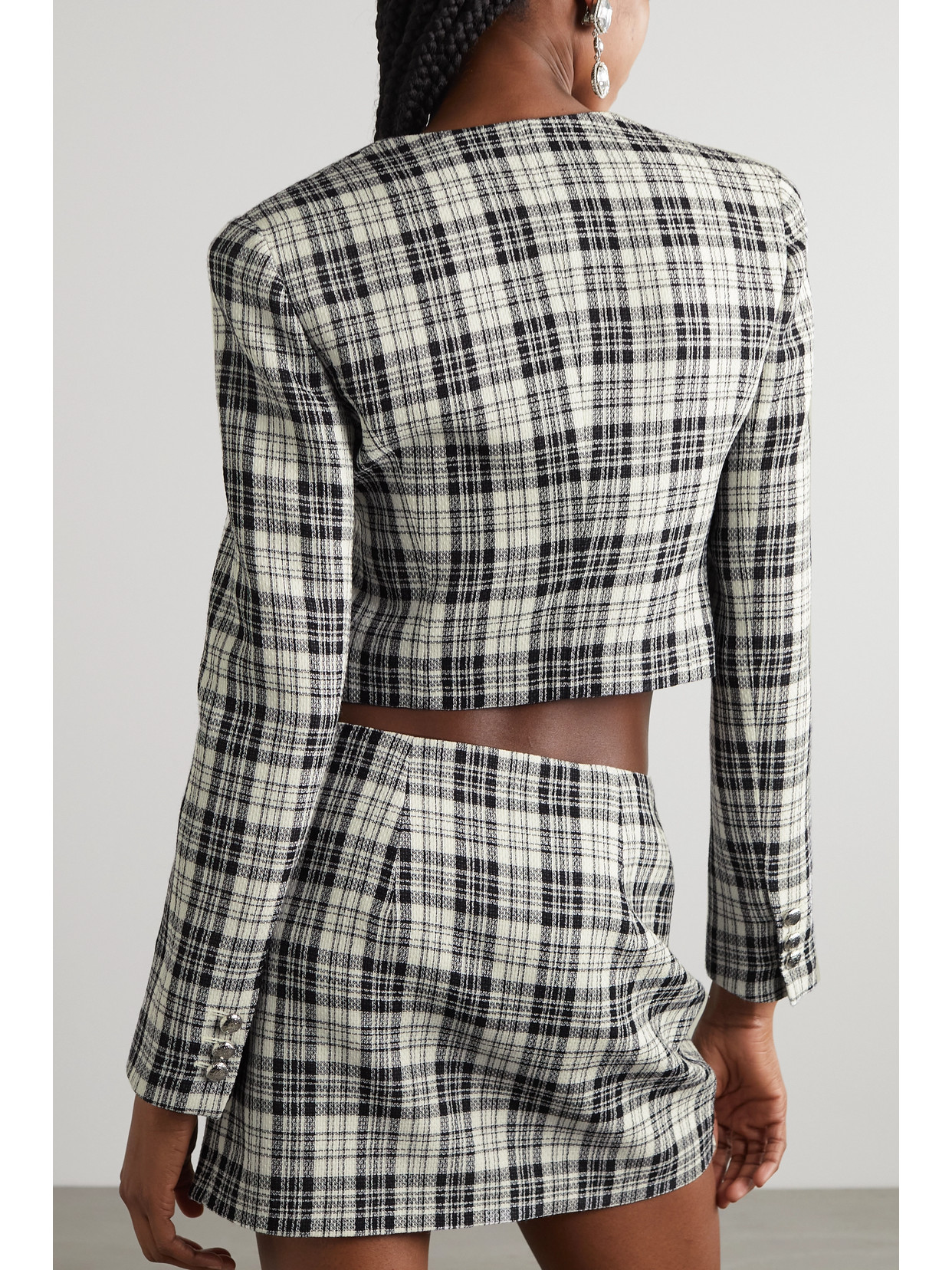 Alessandra Rich Checked Cropped Jacket In Gray