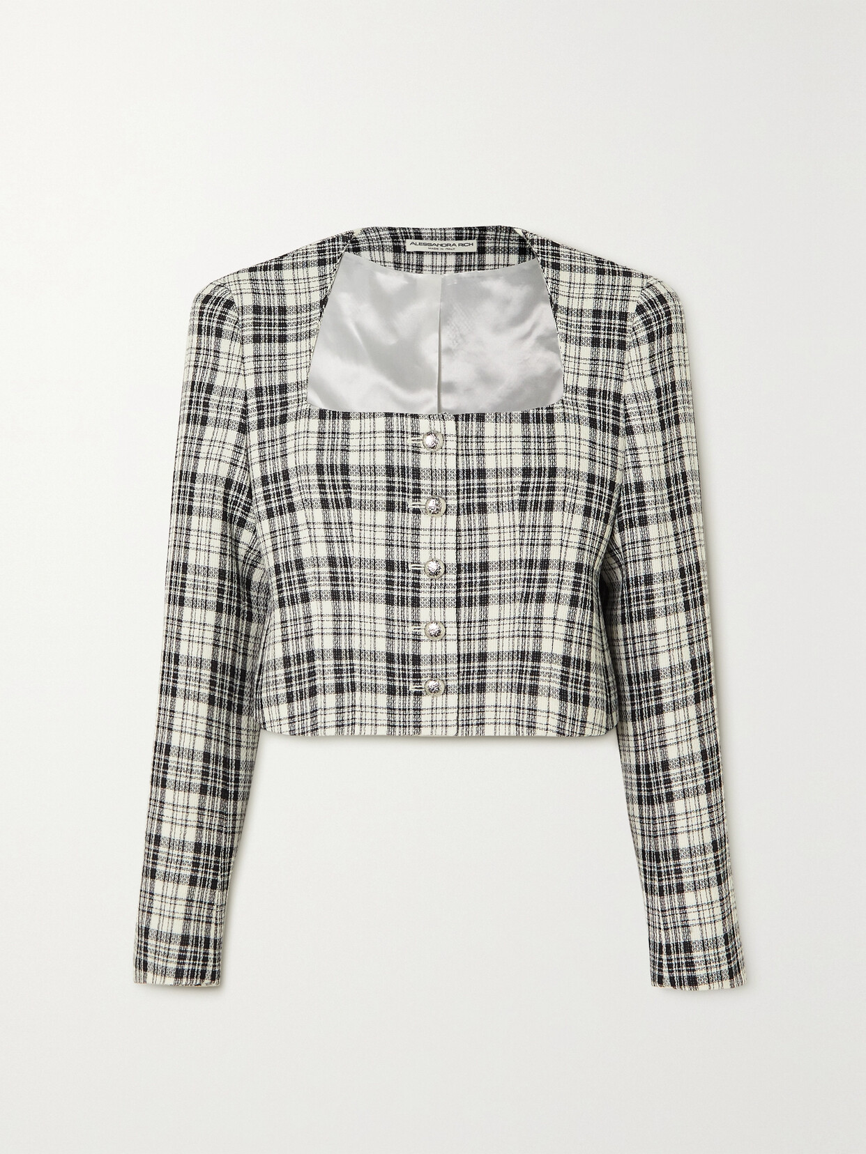 Alessandra Rich Checked Cropped Jacket In Gray