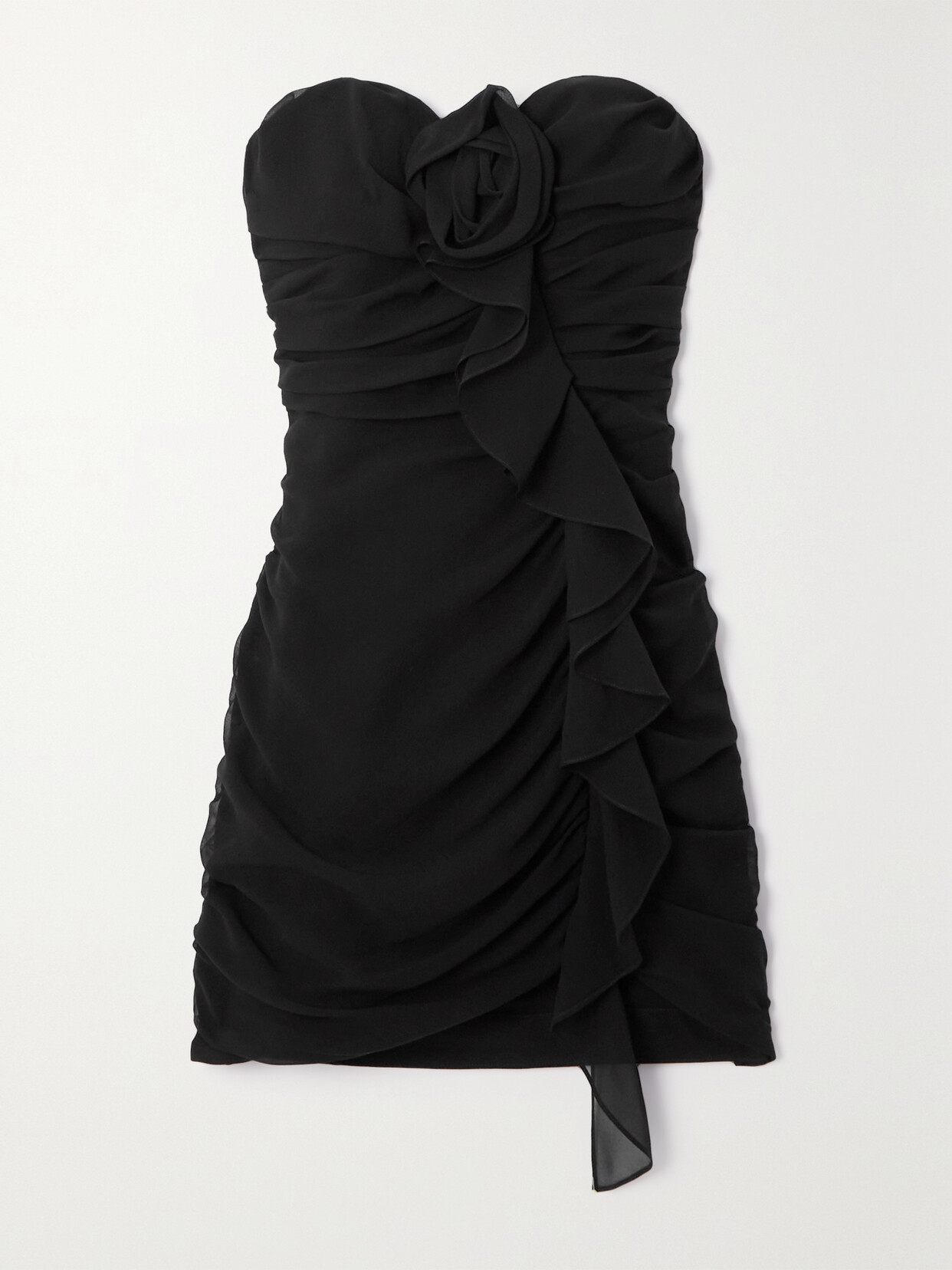 Alessandra Rich Strapless Ruffled Silk-georgette Mini Dress - Black