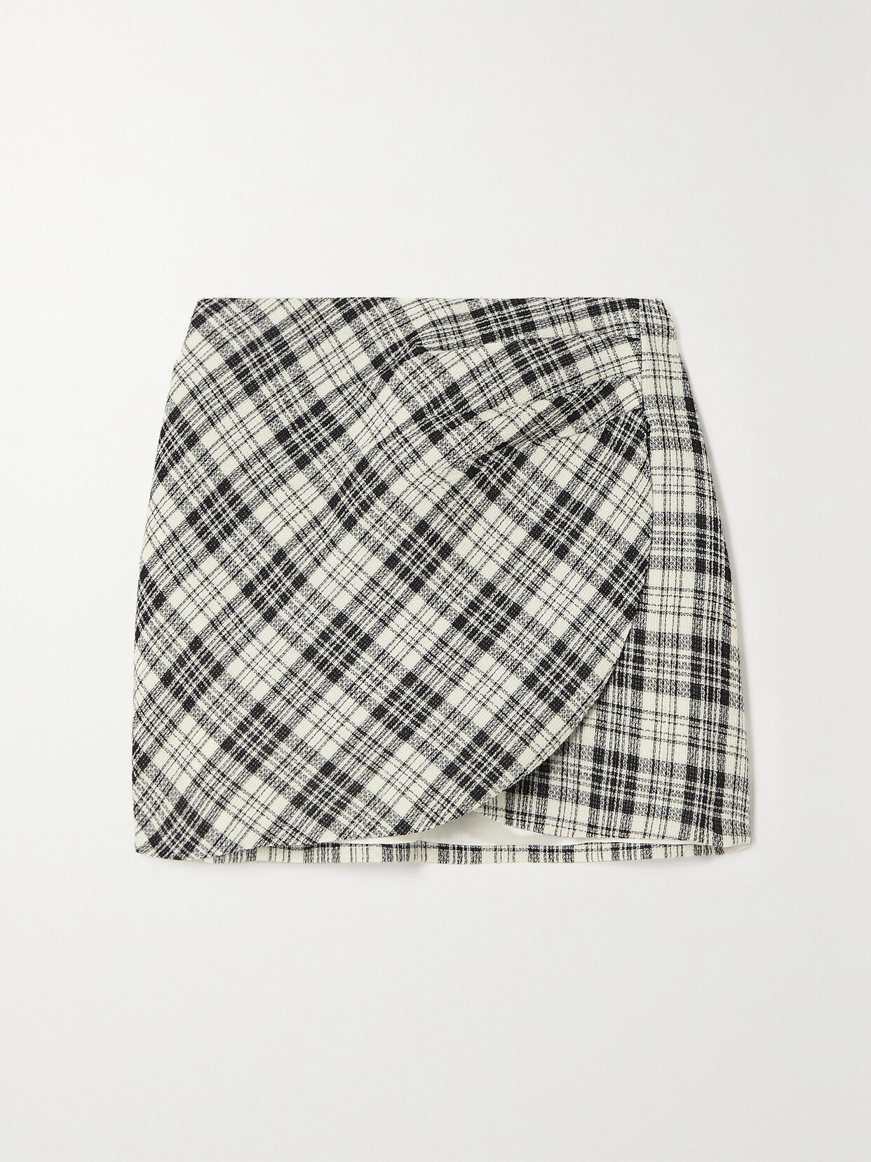 Alessandra Rich Wrap-effect Prince Of Wales Checked Wool Mini Skirt - Gray