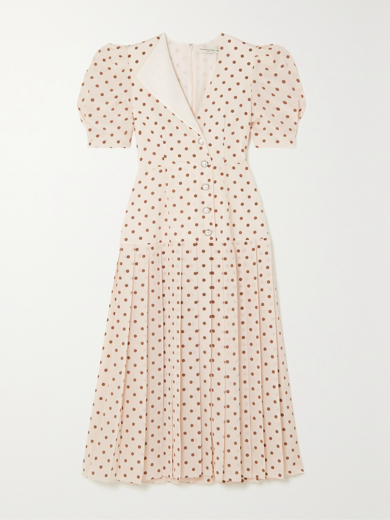 Alessandra Rich - Button-embellished Pleated Polka-dot Silk Midi Dress - Neutrals