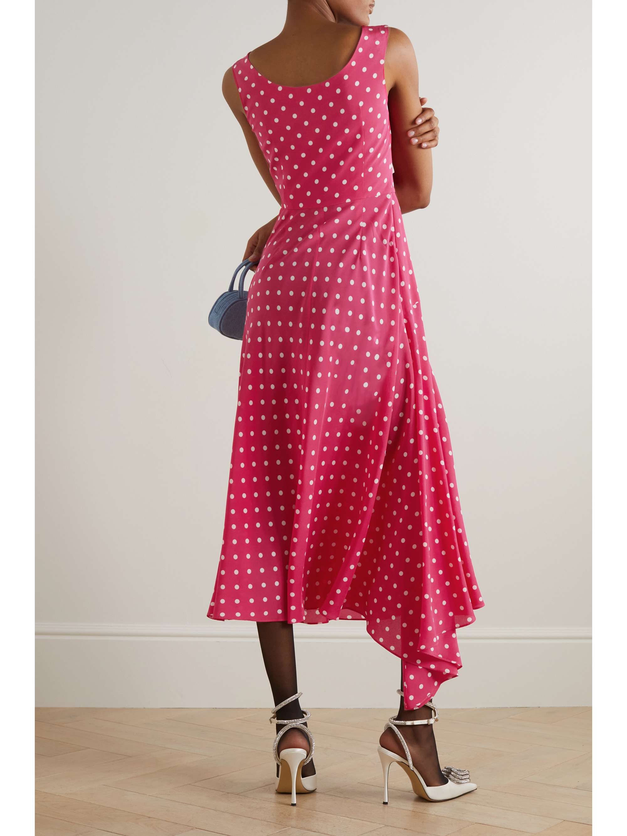 ALESSANDRA RICH Asymmetric polka-dot silk crepe de chine midi dress