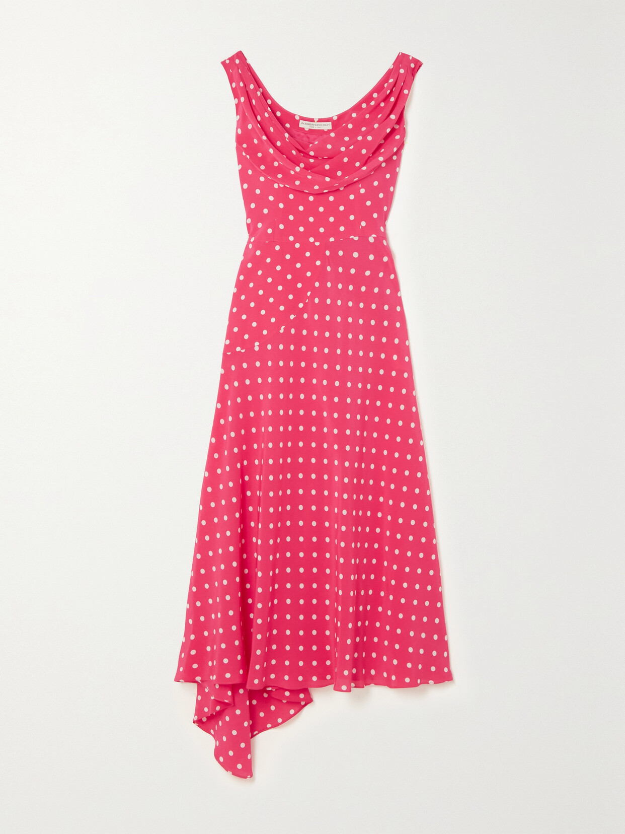 Alessandra Rich - Asymmetric Polka-dot Silk Crepe De Chine Midi Dress - Red