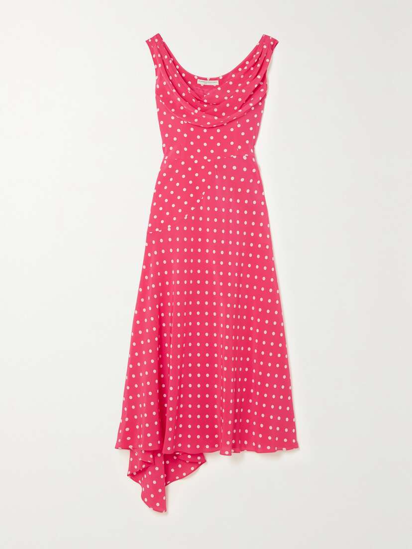Alessandra Rich Asymmetric Polka-dot Silk Crepe De Chine Midi Dress