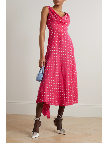 Alessandra Rich Asymmetric polka-dot silk crepe de chine midi dress