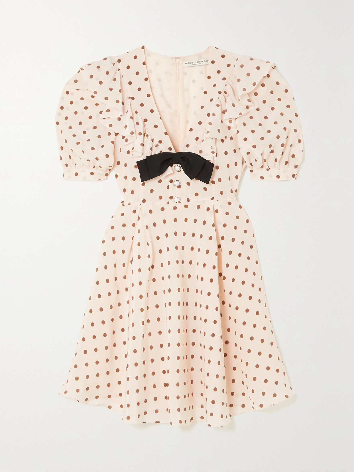 Alessandra Rich - Embellished Ruffled Polka-dot Silk Mini Dress - Neutrals