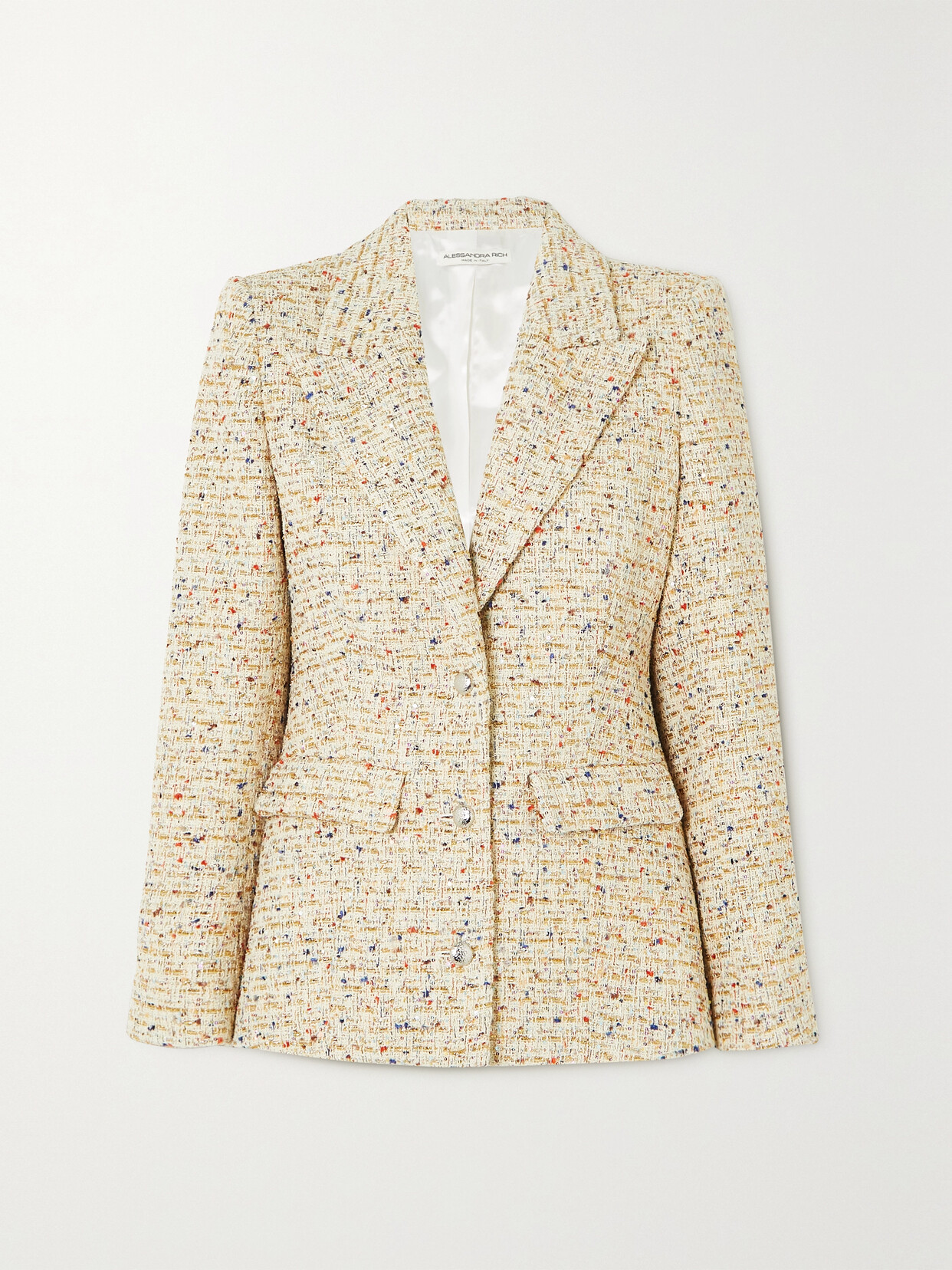 Alessandra Rich - Sequin-embellished Metallic Cotton-blend Bouclé-tweed Blazer - Neutrals