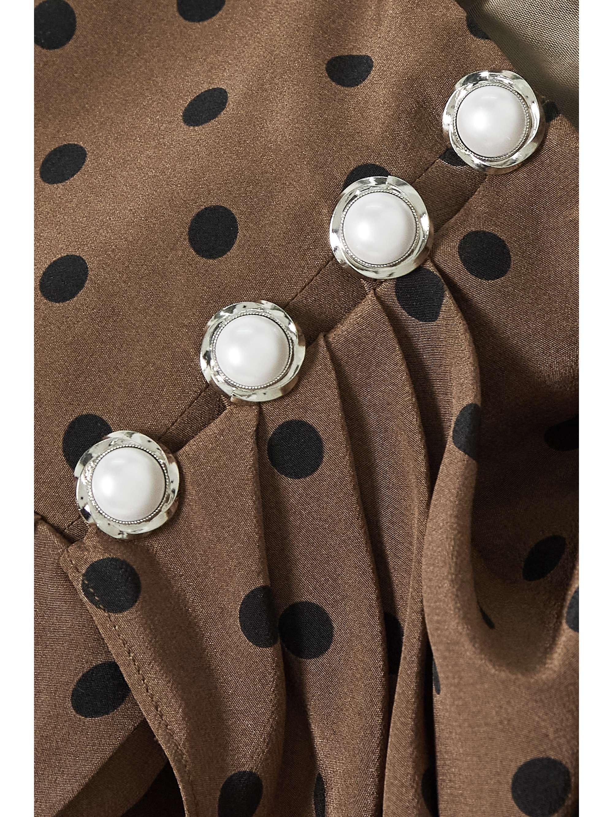ALESSANDRA RICH シルククレープ ミディ丈ワンピース ドレープ入り ポルカドット柄