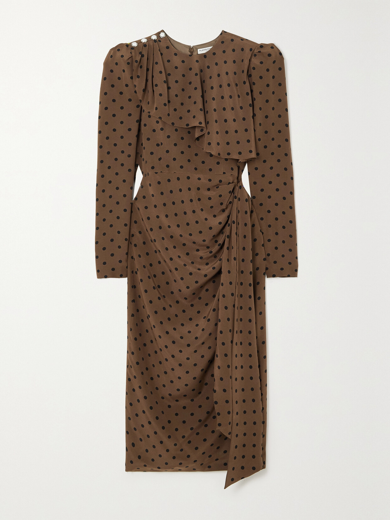 Alessandra Rich - Embellished Draped Polka-dot Silk-crepe Midi Dress - Brown