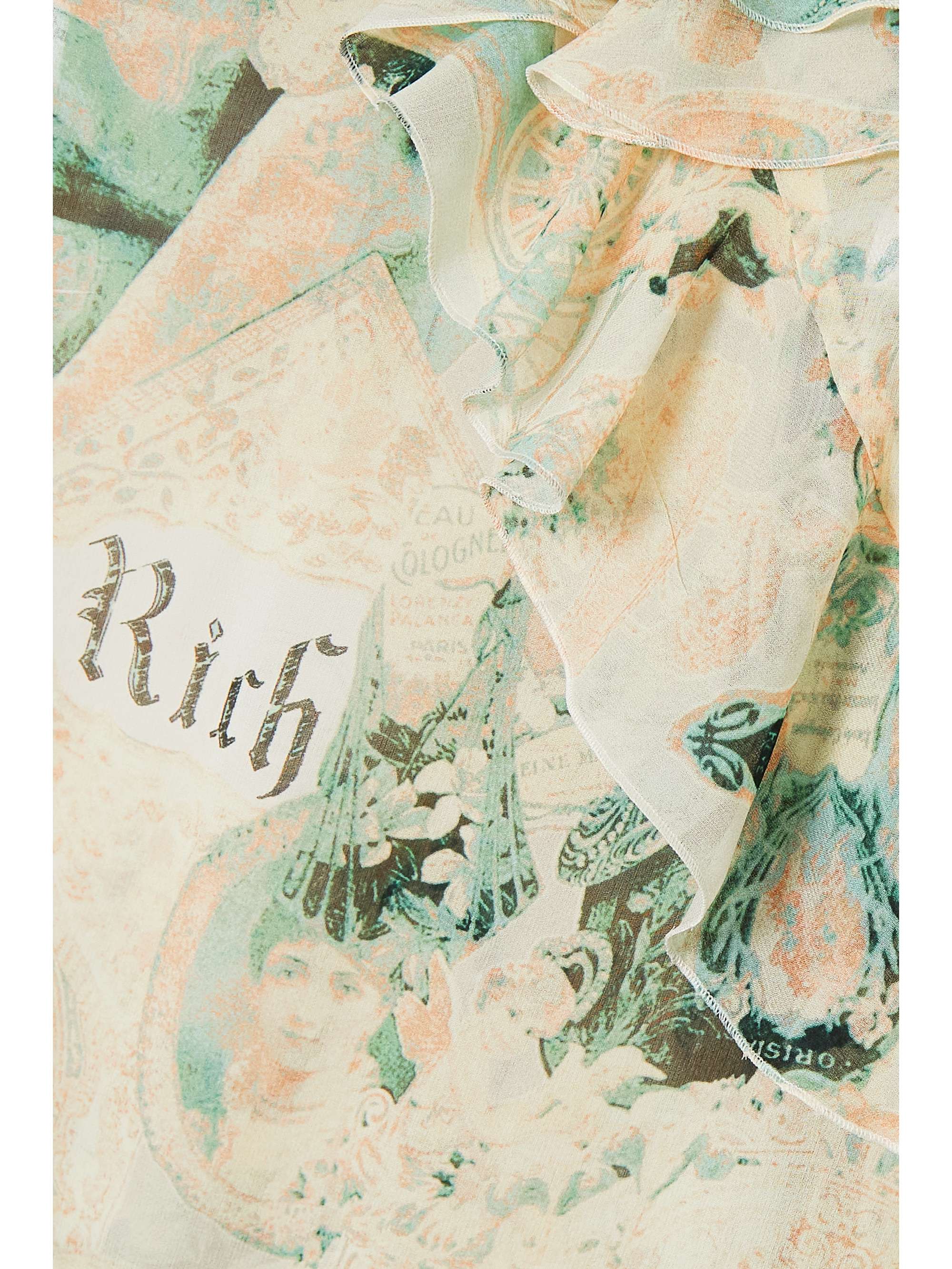 ALESSANDRA RICH シルクジョーゼット アシンメトリー マキシワンピース ラッフル付き プリント入り