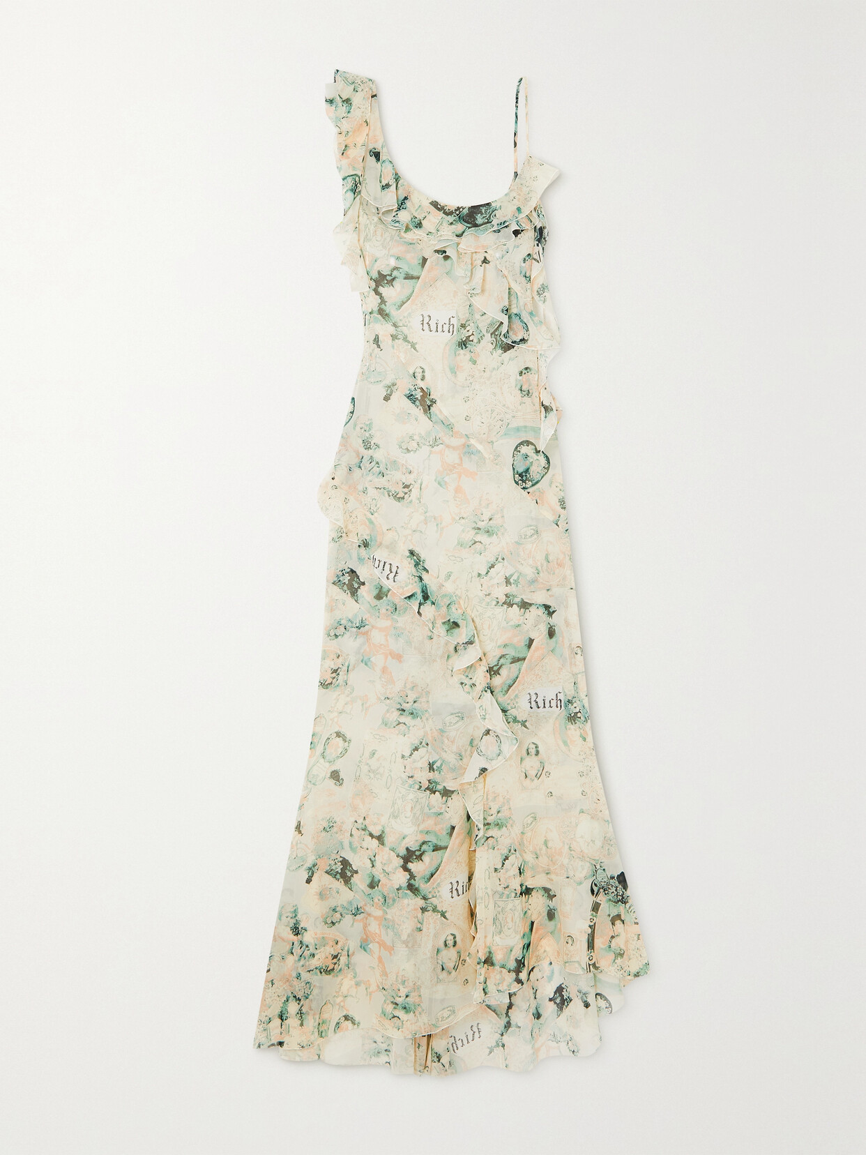 Alessandra Rich - Asymmetric Ruffled Printed Silk-georgette Maxi Dress - Green