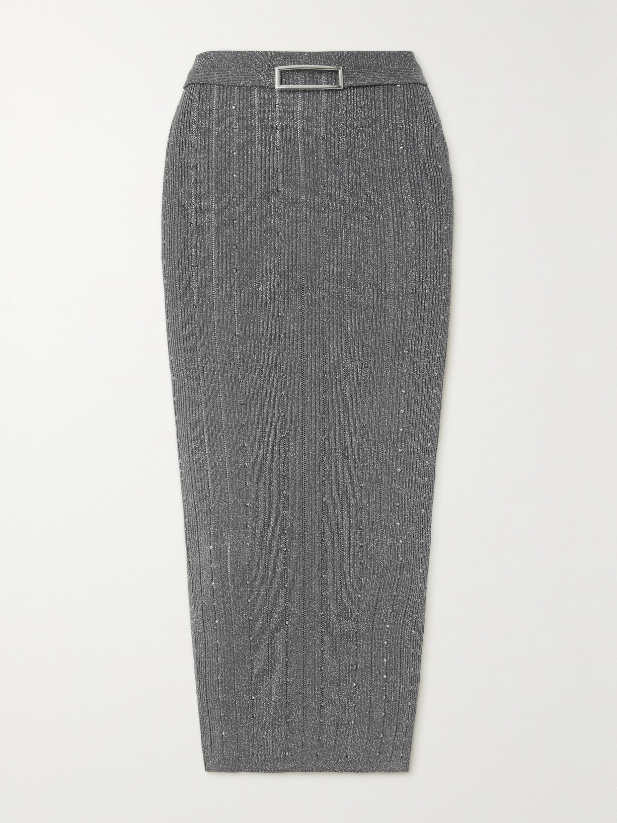 Alessandra Rich Embellished Metallic Ribbed-knit Midi Skirt - Gray