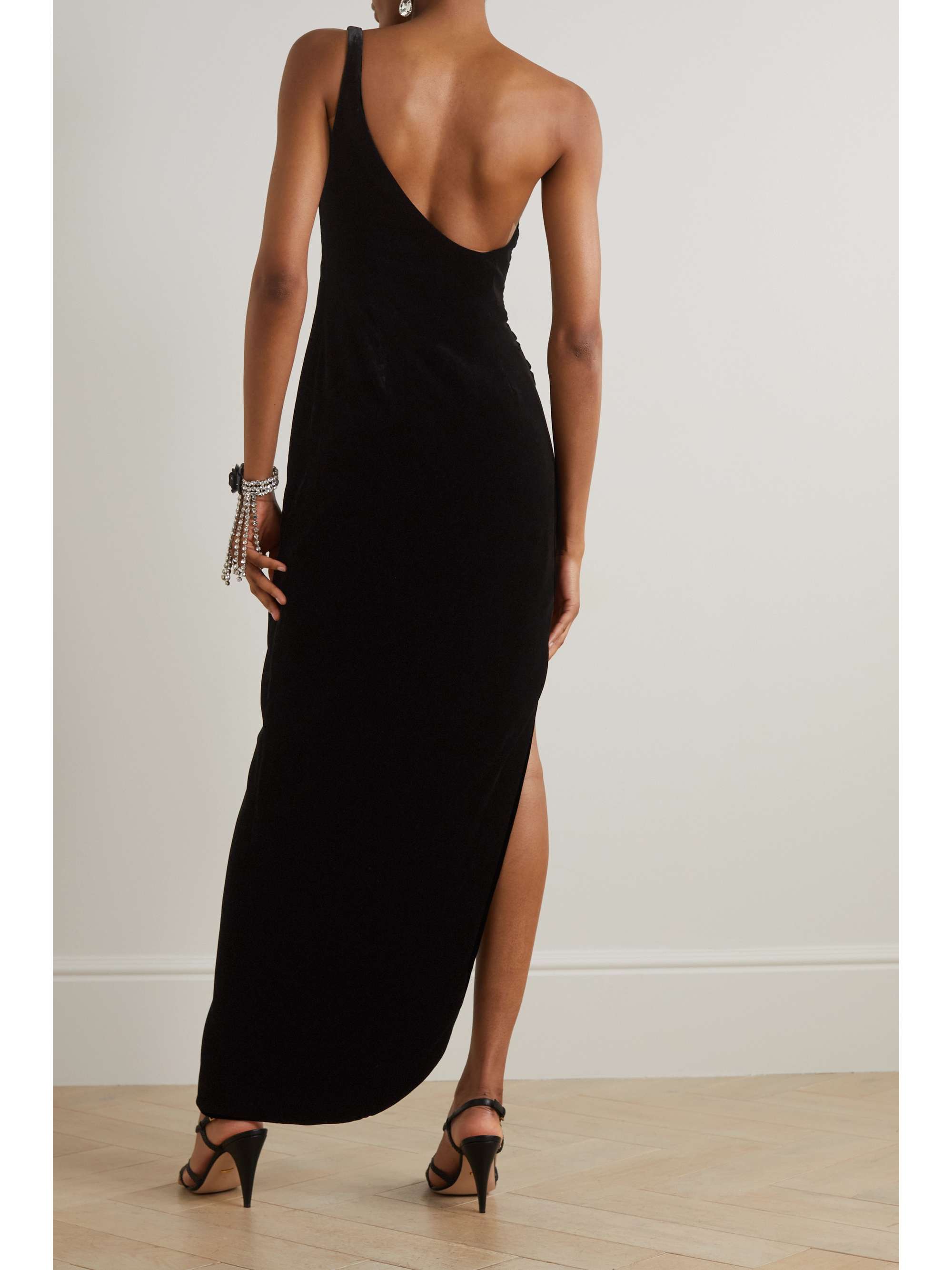 ALESSANDRA RICH ストレッチベルベット ワンショルダー ロングドレス アシンメトリー