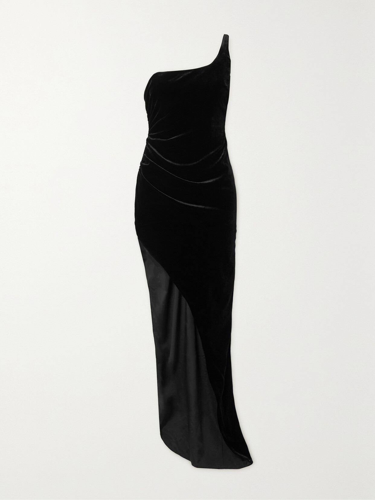 Alessandra Rich One-shoulder Asymmetric Stretch-velvet Gown - Black