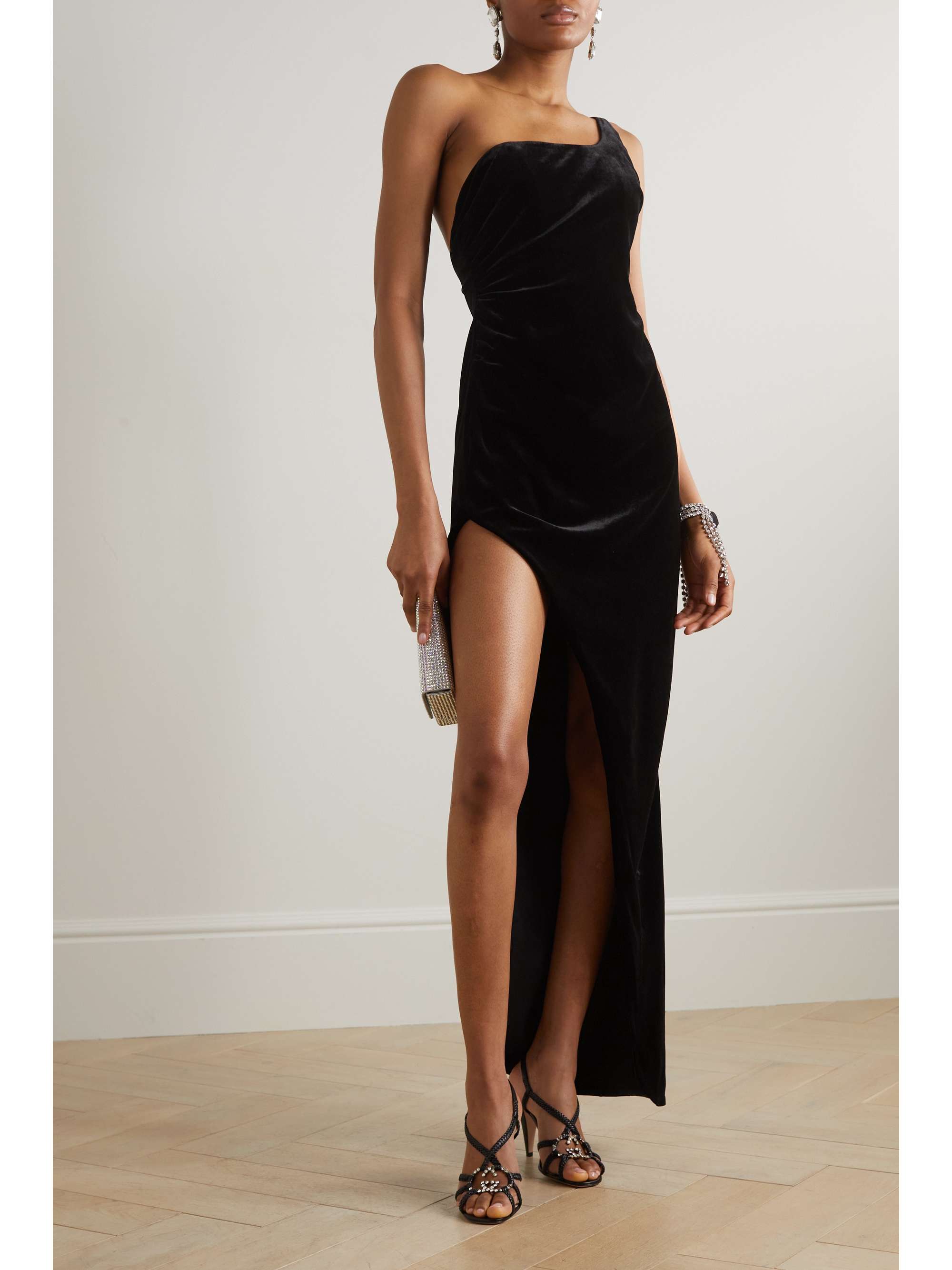 ALESSANDRA RICH ストレッチベルベット ワンショルダー ロングドレス アシンメトリー