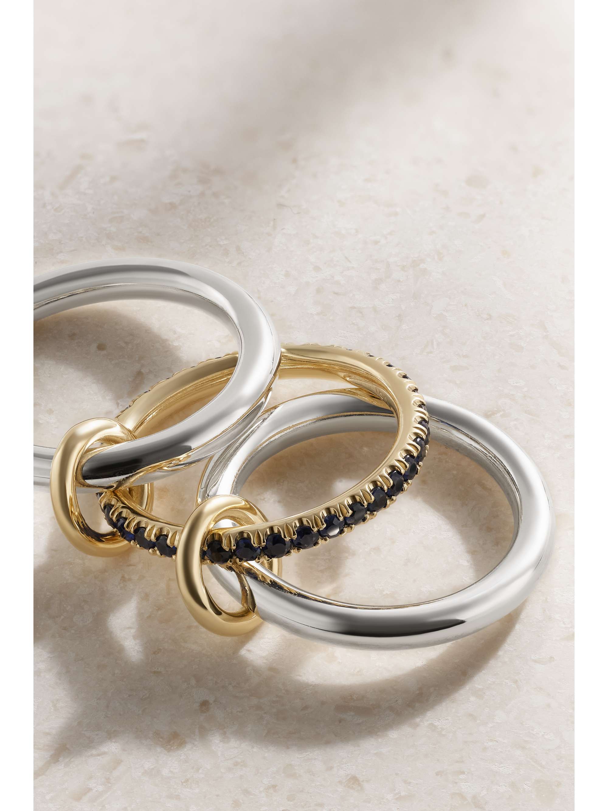 SPINELLI KILCOLLIN Libra set of three 18-karat gold, sterling silver and sapphire rings