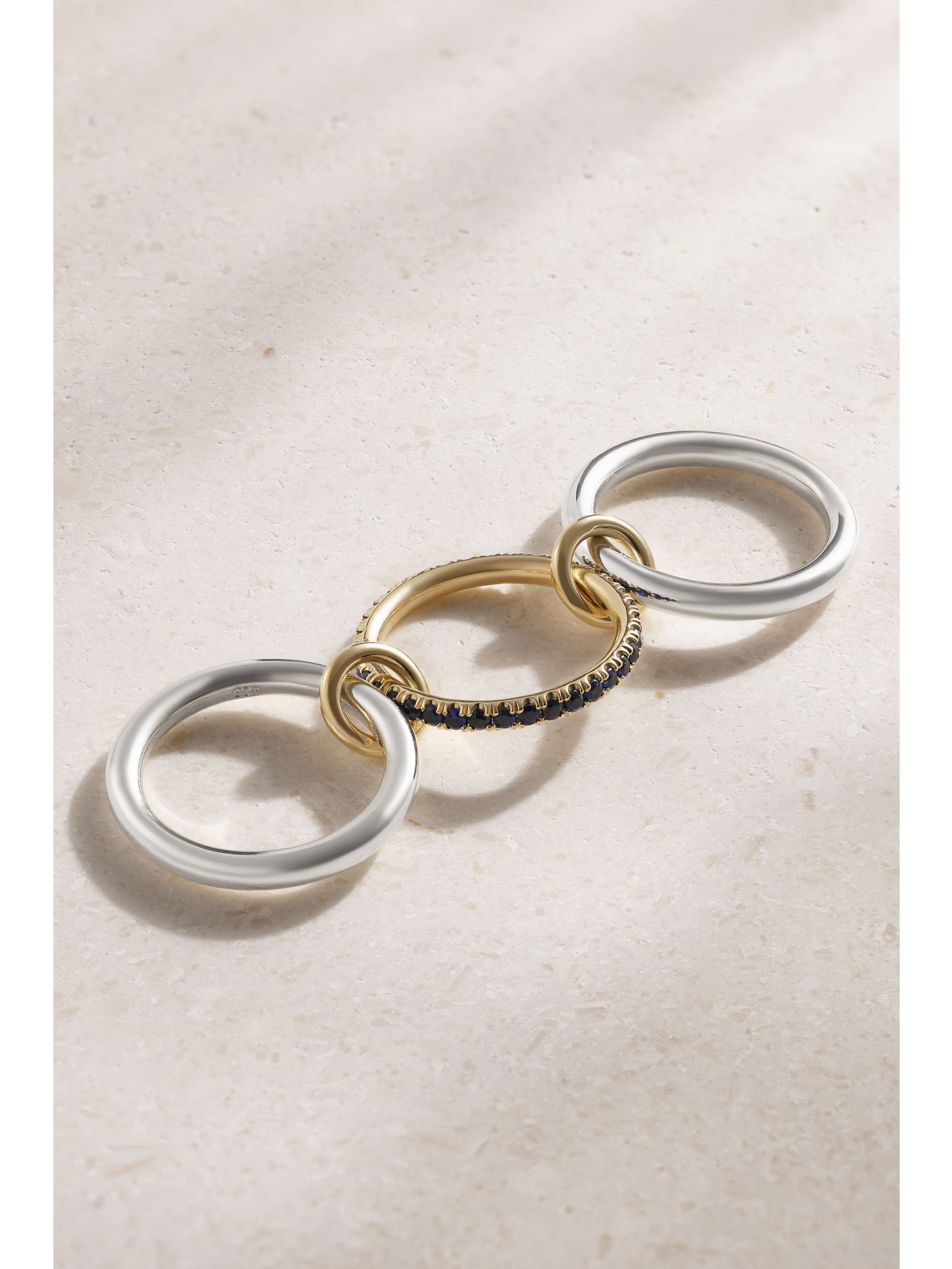 SPINELLI KILCOLLIN Libra set of three 18-karat gold, sterling silver and sapphire rings
