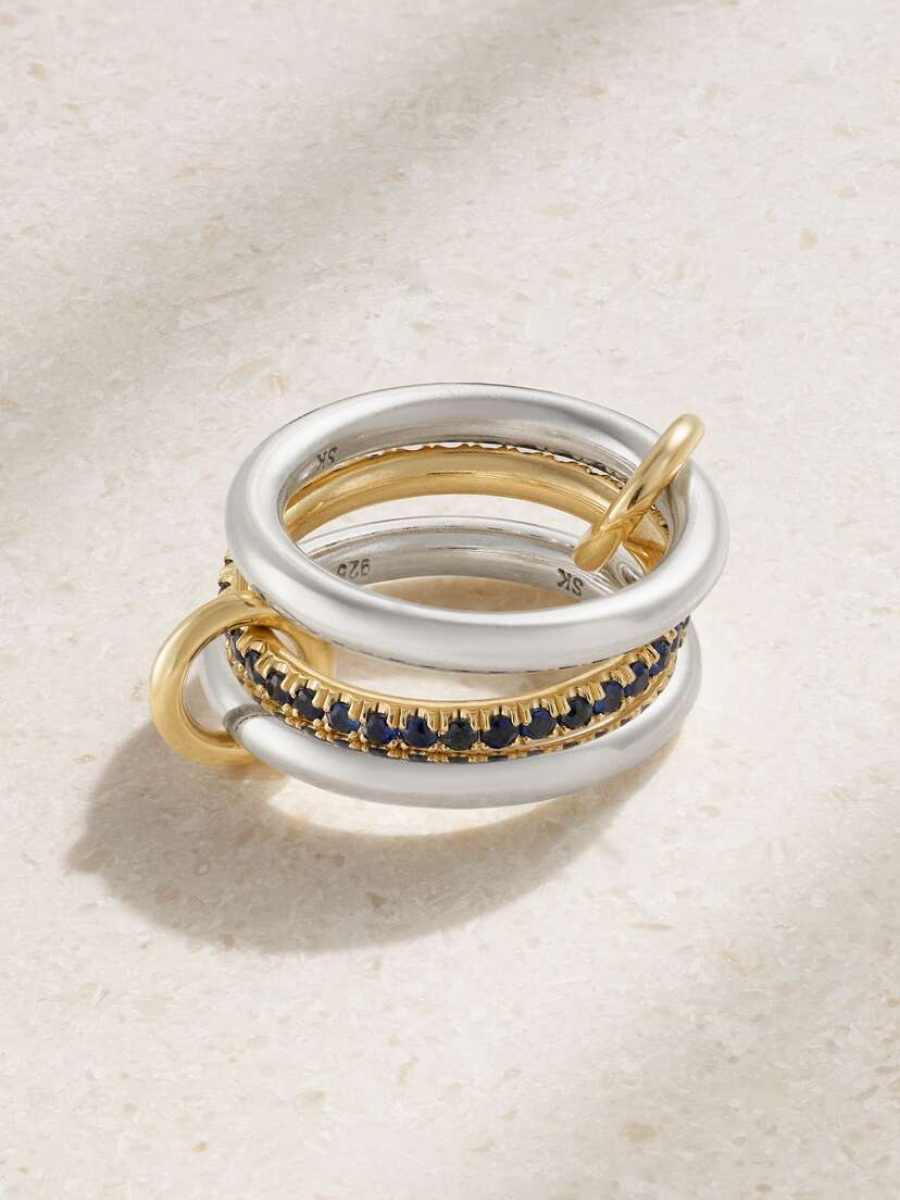Spinelli Kilcollin Libra Set Of Three 18-karat Gold, Sterling Silver And Sapphire Rings