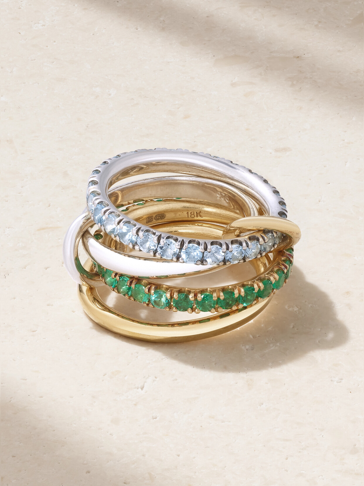 Spinelli Kilcollin - Halley Set Of Four Sterling Silver And 18-karat Gold, Aquamarine And Emerald Ring - 6