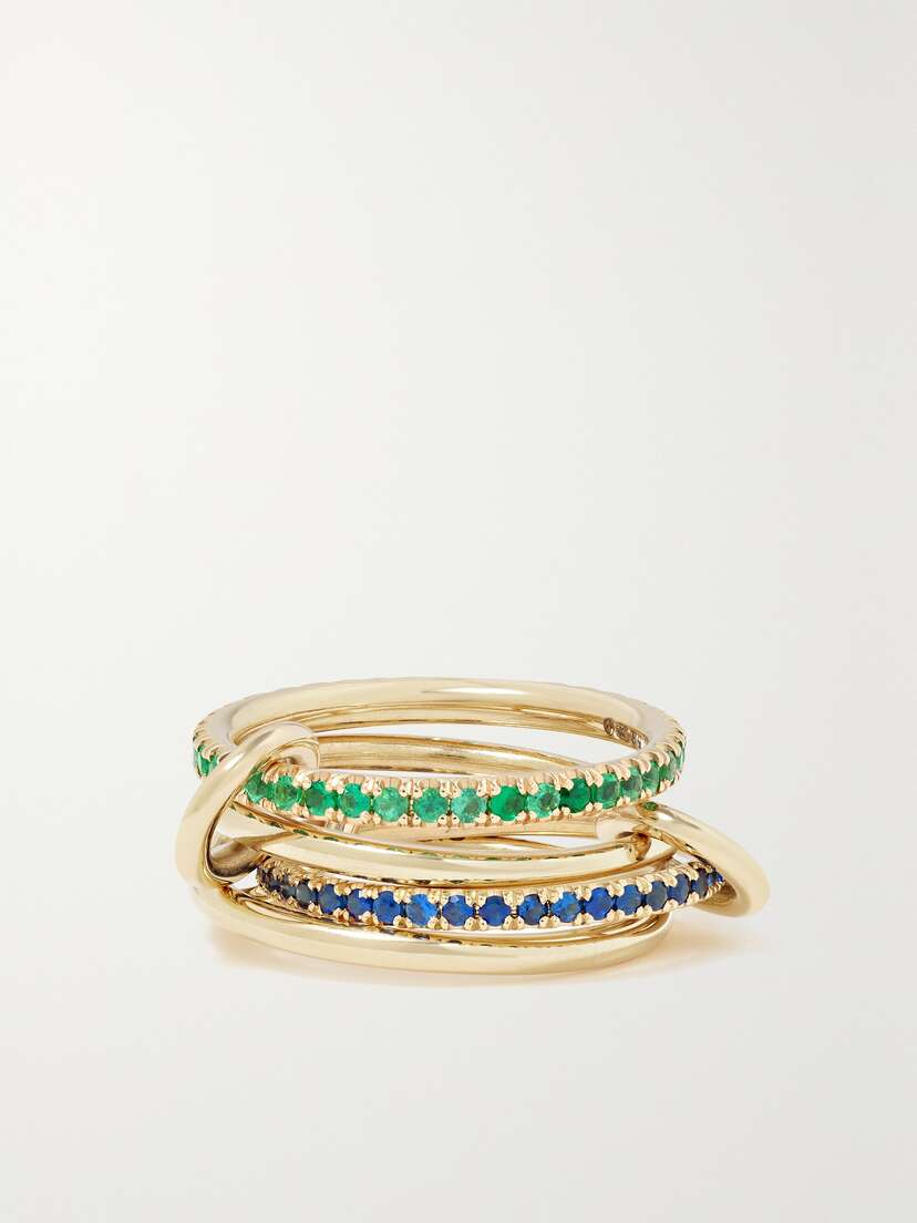 Spinelli Kilcollin Sonny Set Of Four 1-karat Gold, Emerald And Sapphire Rings