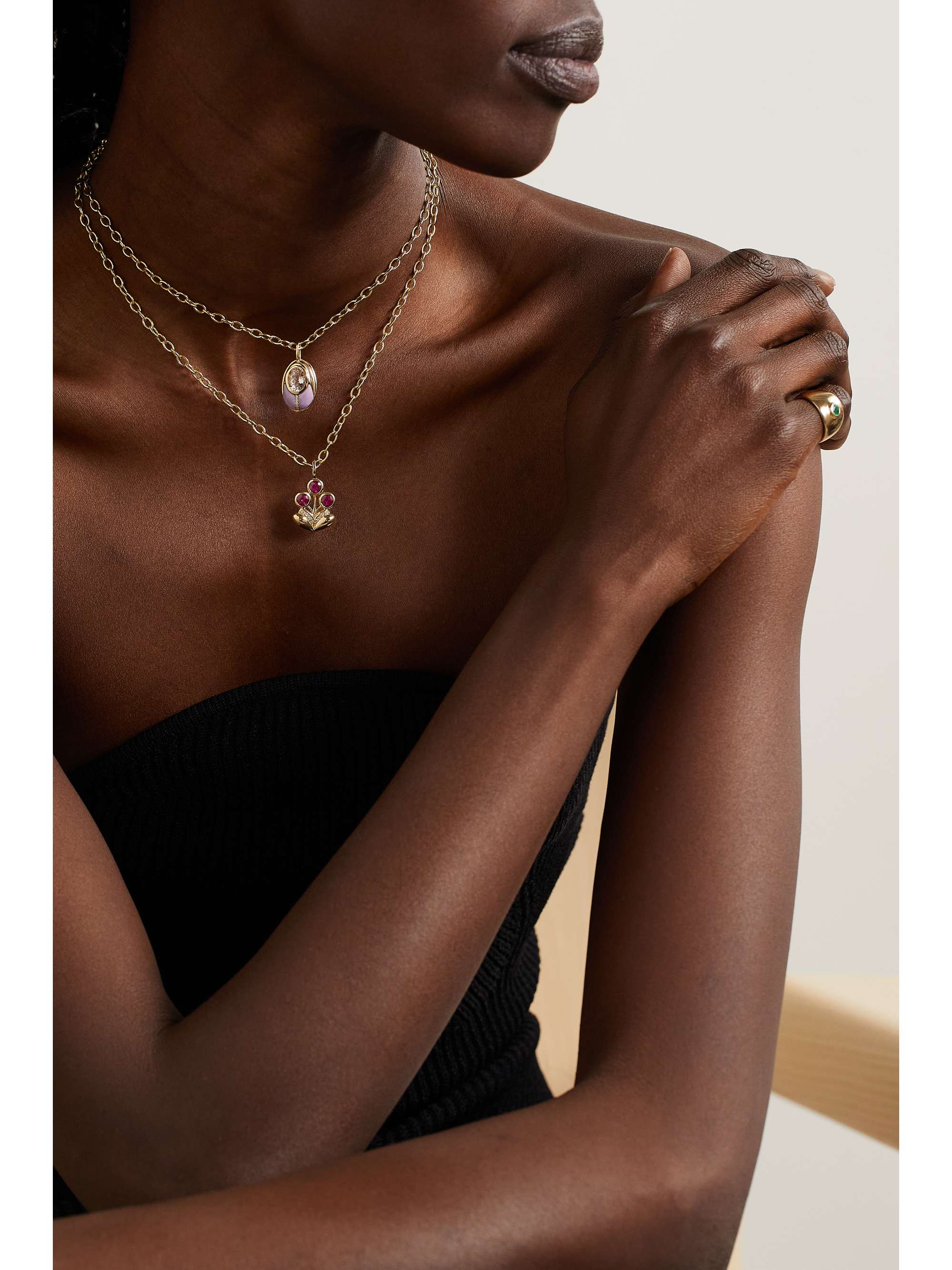 MASON AND BOOKS Bouquet Medium 14-karat gold, tourmaline and diamond necklace