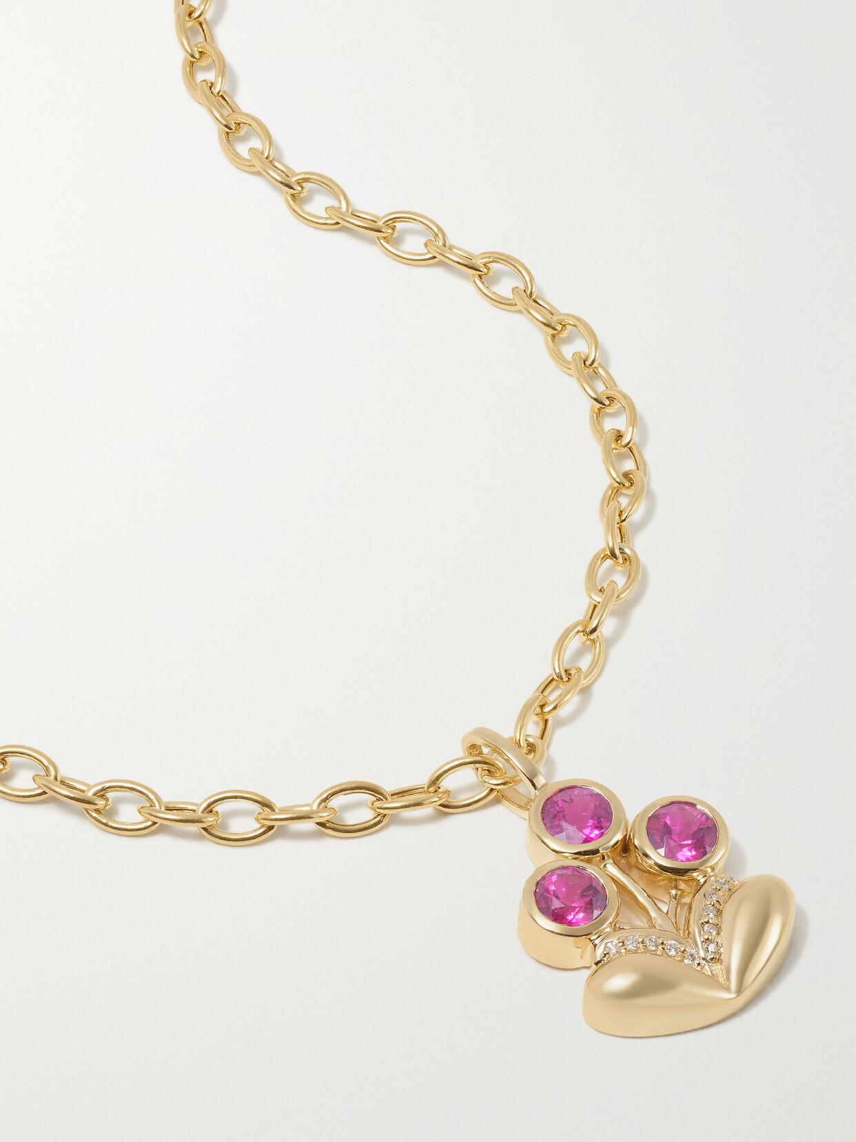 Mason and Books - Bouquet Medium 14-karat Gold, Tourmaline And Diamond Necklace - Pink