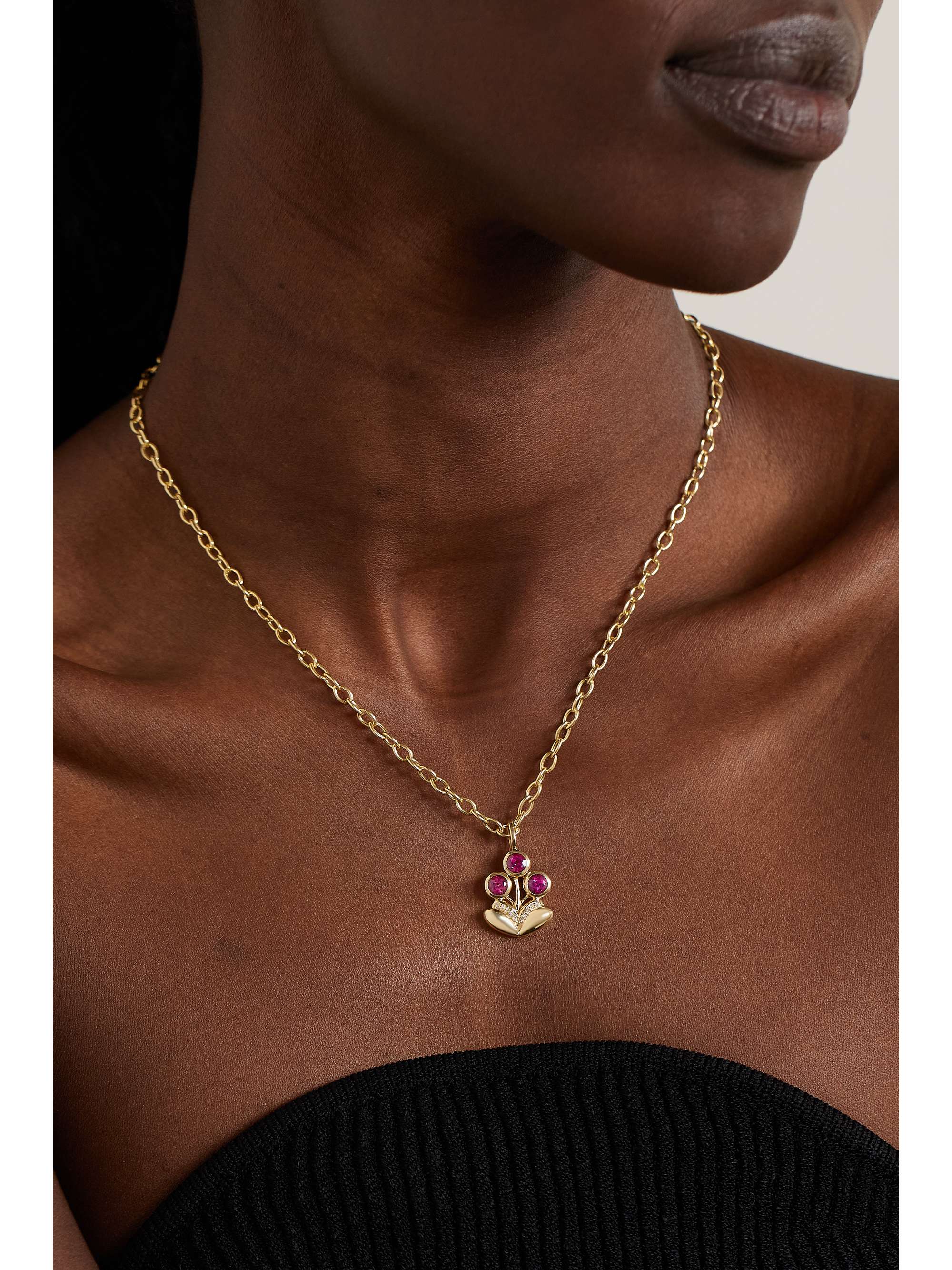 MASON AND BOOKS Bouquet Medium 14-karat gold, tourmaline and diamond necklace