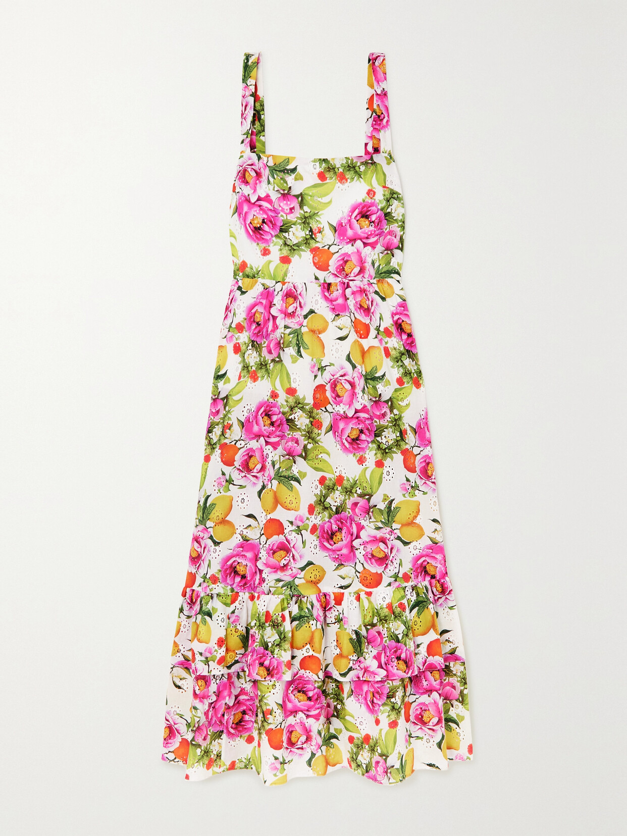 Borgo de Nor Daniela Tiered Printed Broderie Anglaise Cotton-poplin Midi Dress - Pink