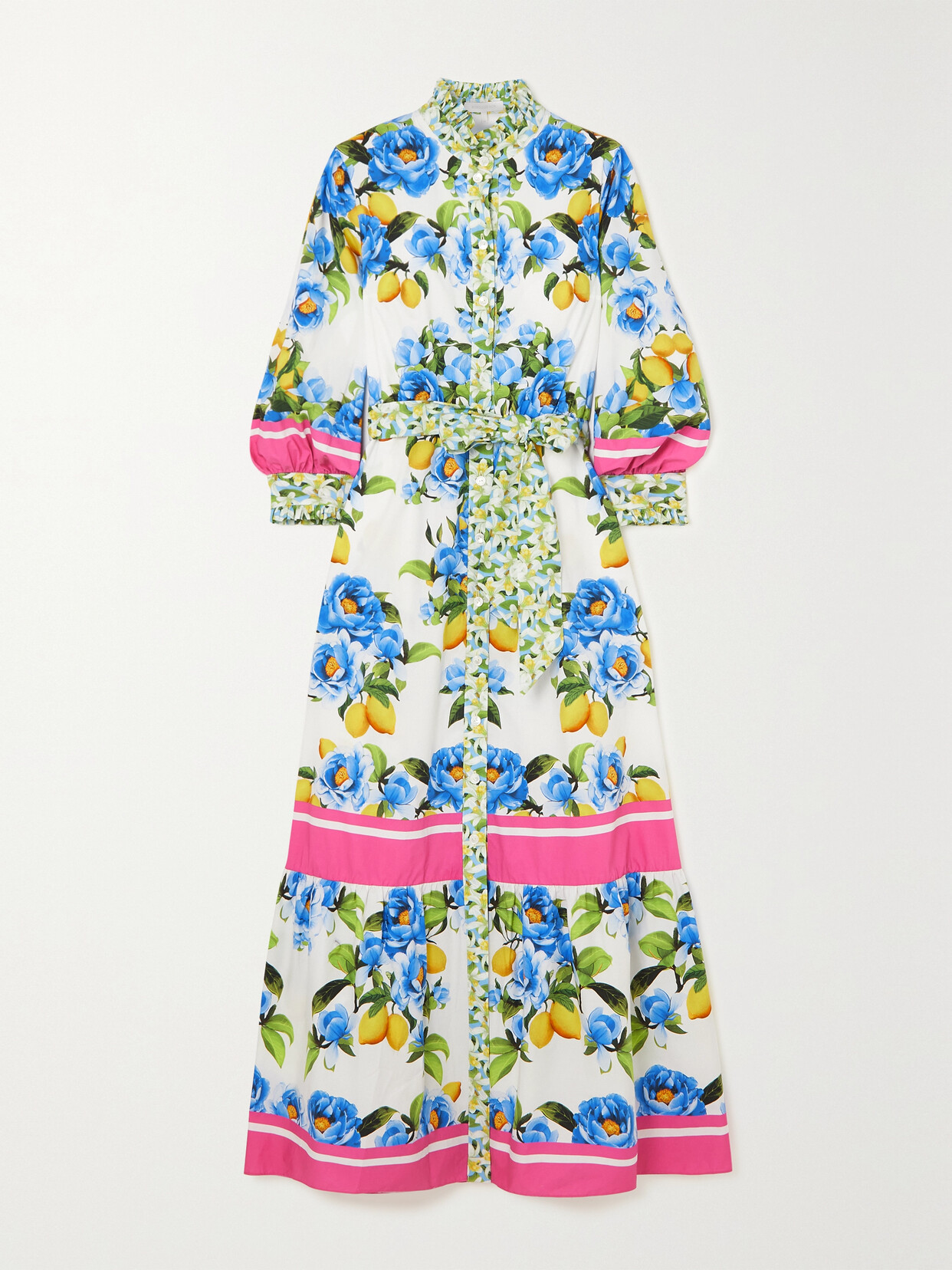 Borgo de Nor - Demi Belted Printed Cotton-poplin Maxi Shirt Dress - Blue