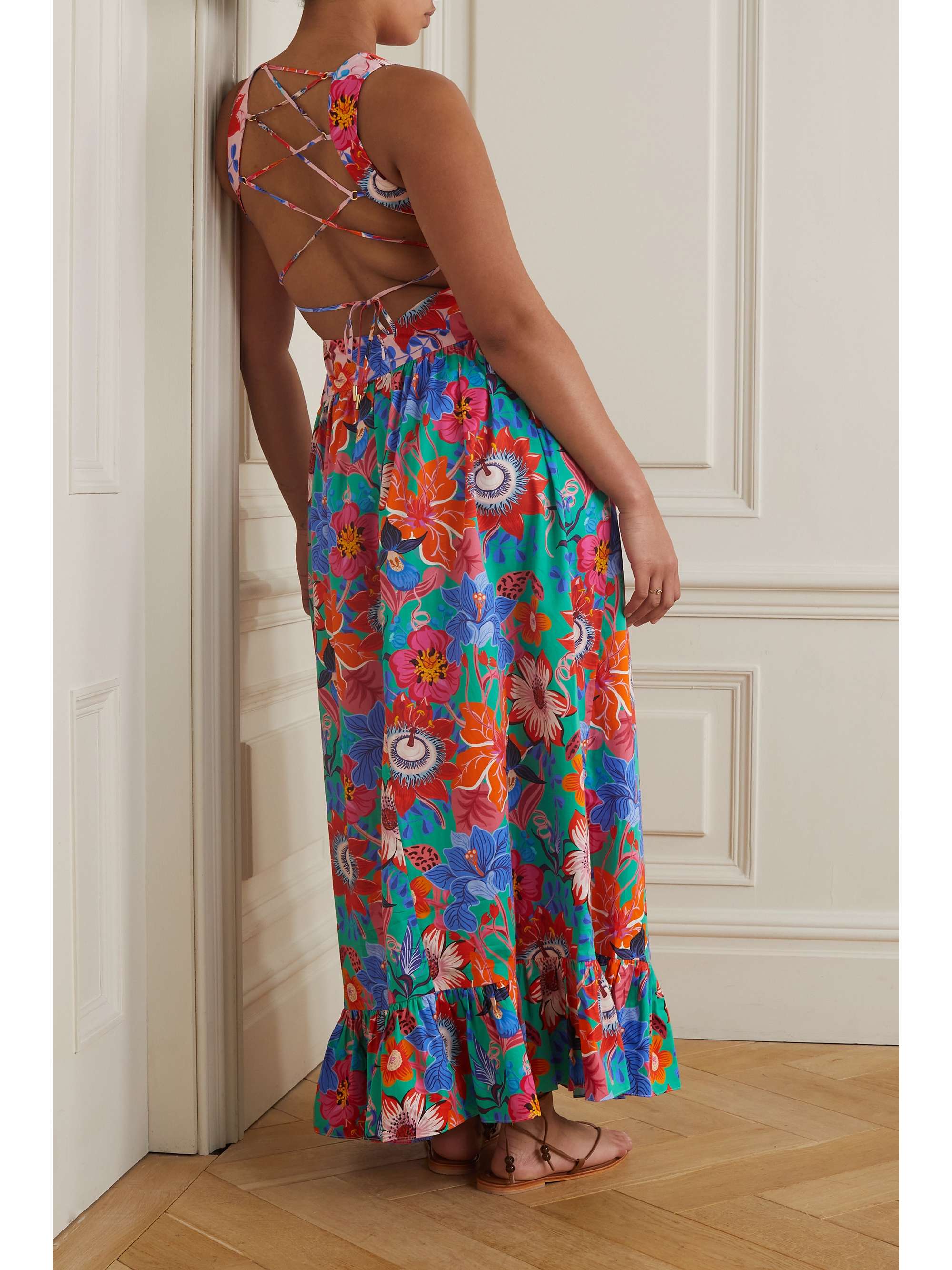 BORGO DE NOR Amara open-back floral-print cotton-seersucker maxi dress
