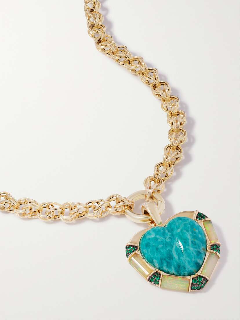 Mason and Books Dna Heart 14-karat Gold Multi-stone Necklace