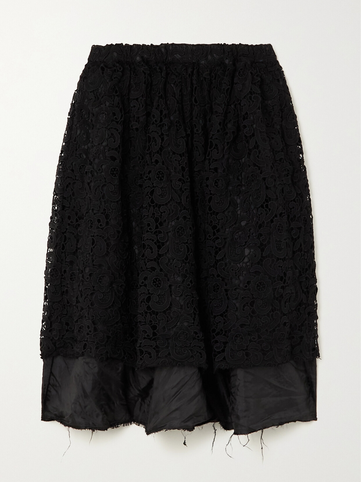 Comme des Garçons Comme des Garçons - Tiered Lace And Satin Midi Skirt - Black