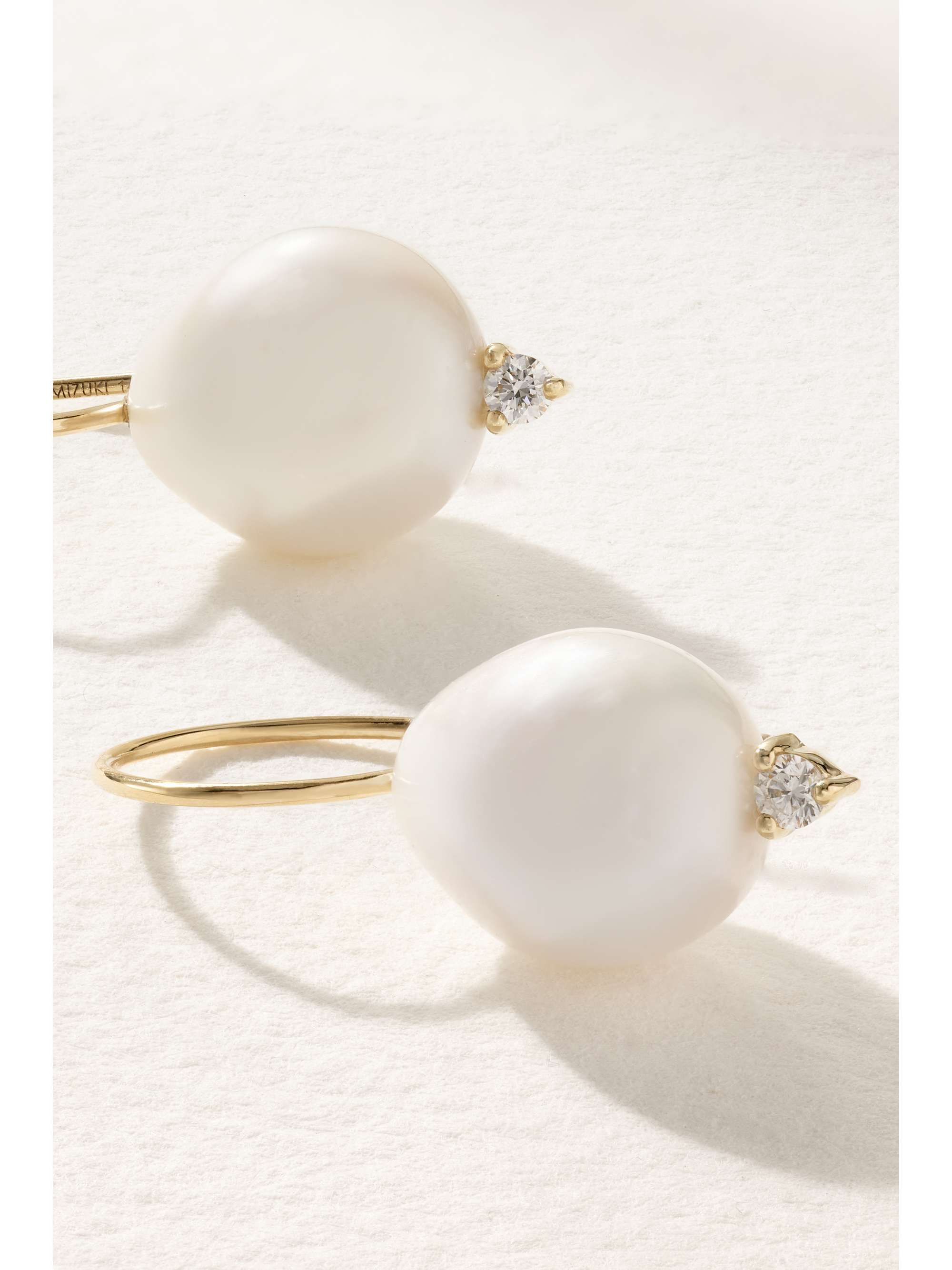 MIZUKI 14-karat gold, pearl and diamond earrings